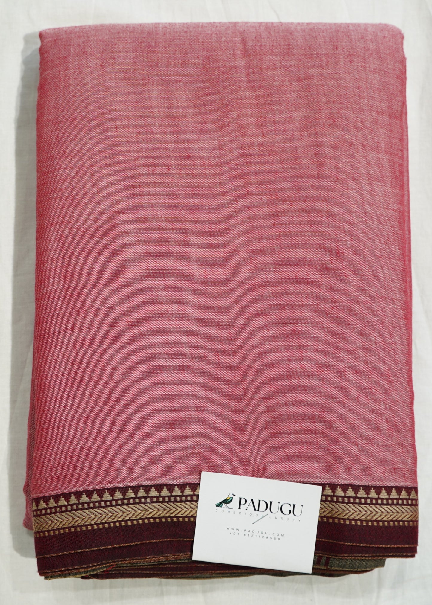 Apricot Narayanpet Small Border Pure Cotton Handloom Saree