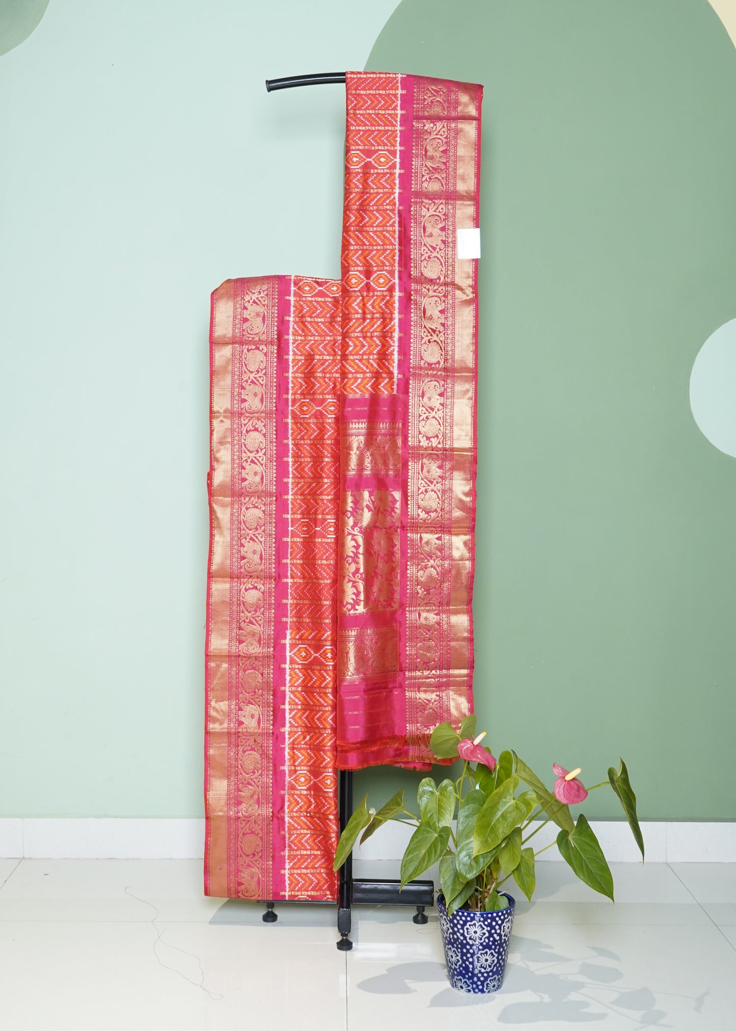 Orange Pochampally Ikkat All Over Kanchi Border Pure Silk Handloom Saree