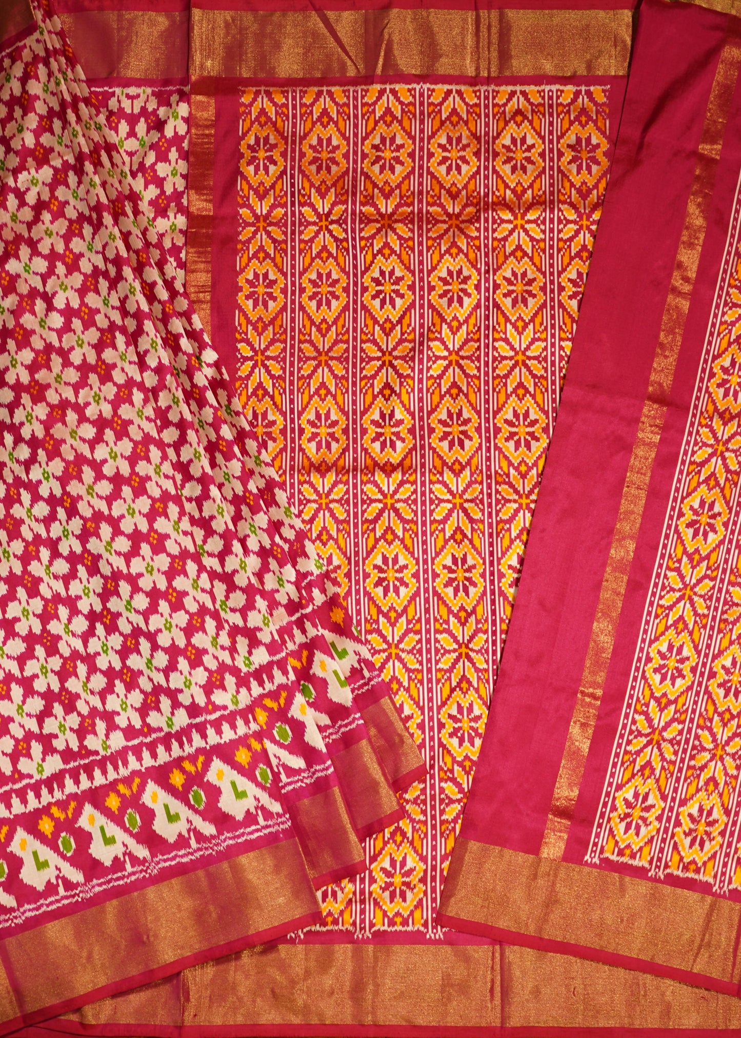 Pink Ikkat Pochampally Zari Buti Pure Silk Handloom Saree