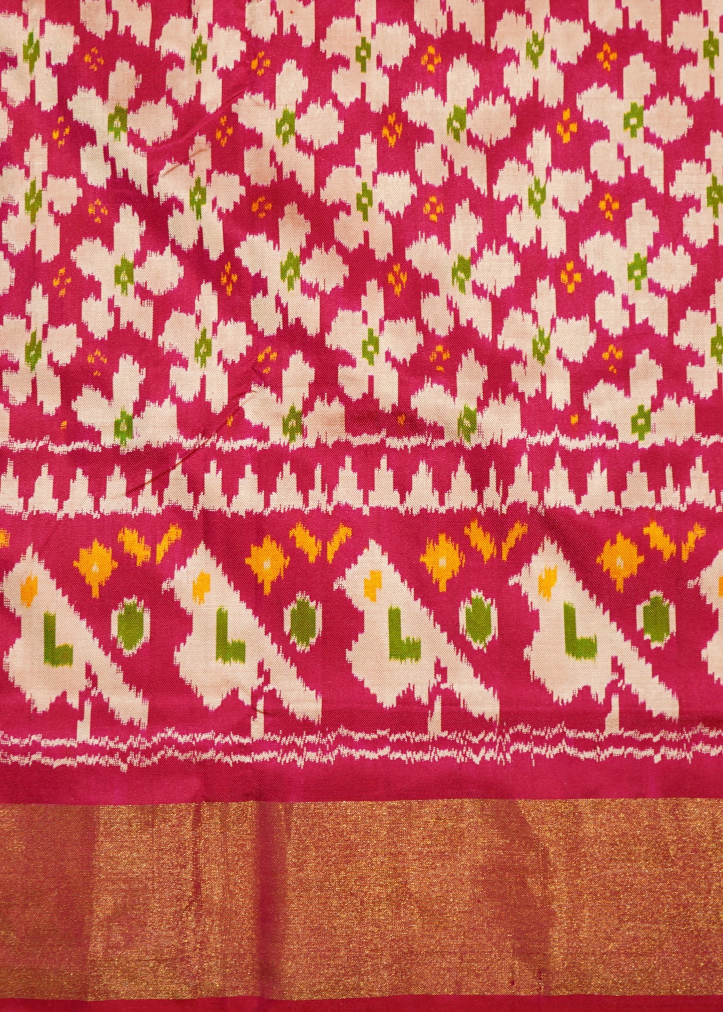 Pink Ikkat Pochampally Zari Buti Pure Silk Handloom Saree