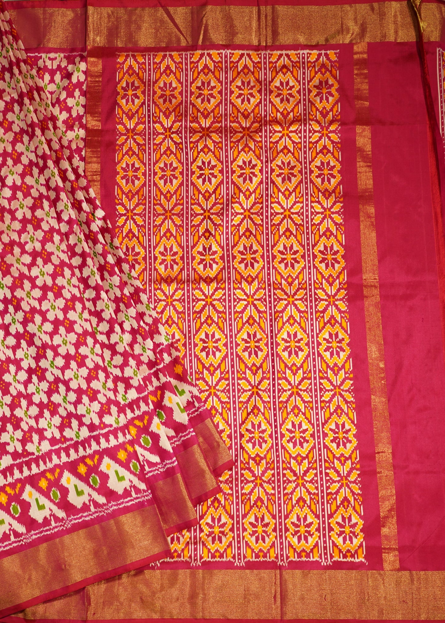 Pink Ikkat Pochampally Zari Buti Pure Silk Handloom Saree