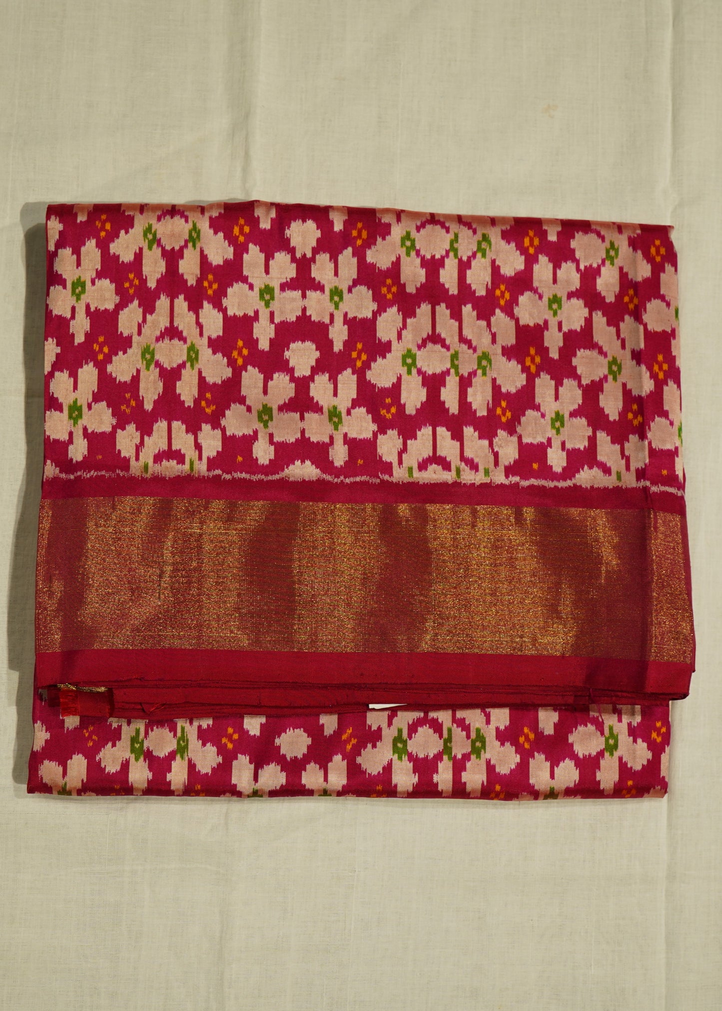 Pink Ikkat Pochampally Zari Buti Pure Silk Handloom Saree