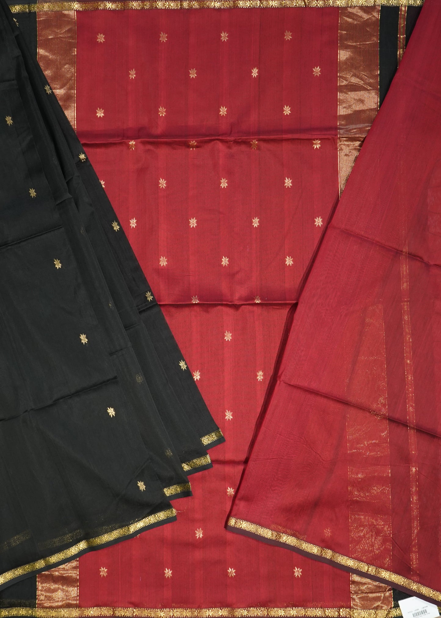 Black Maheshwari Star Zari Buti Pure Cotton silk Handloom Saree