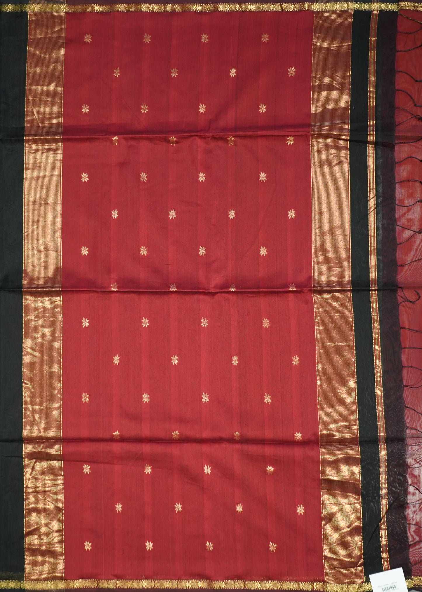 Black Maheshwari Star Zari Buti Pure Cotton silk Handloom Saree