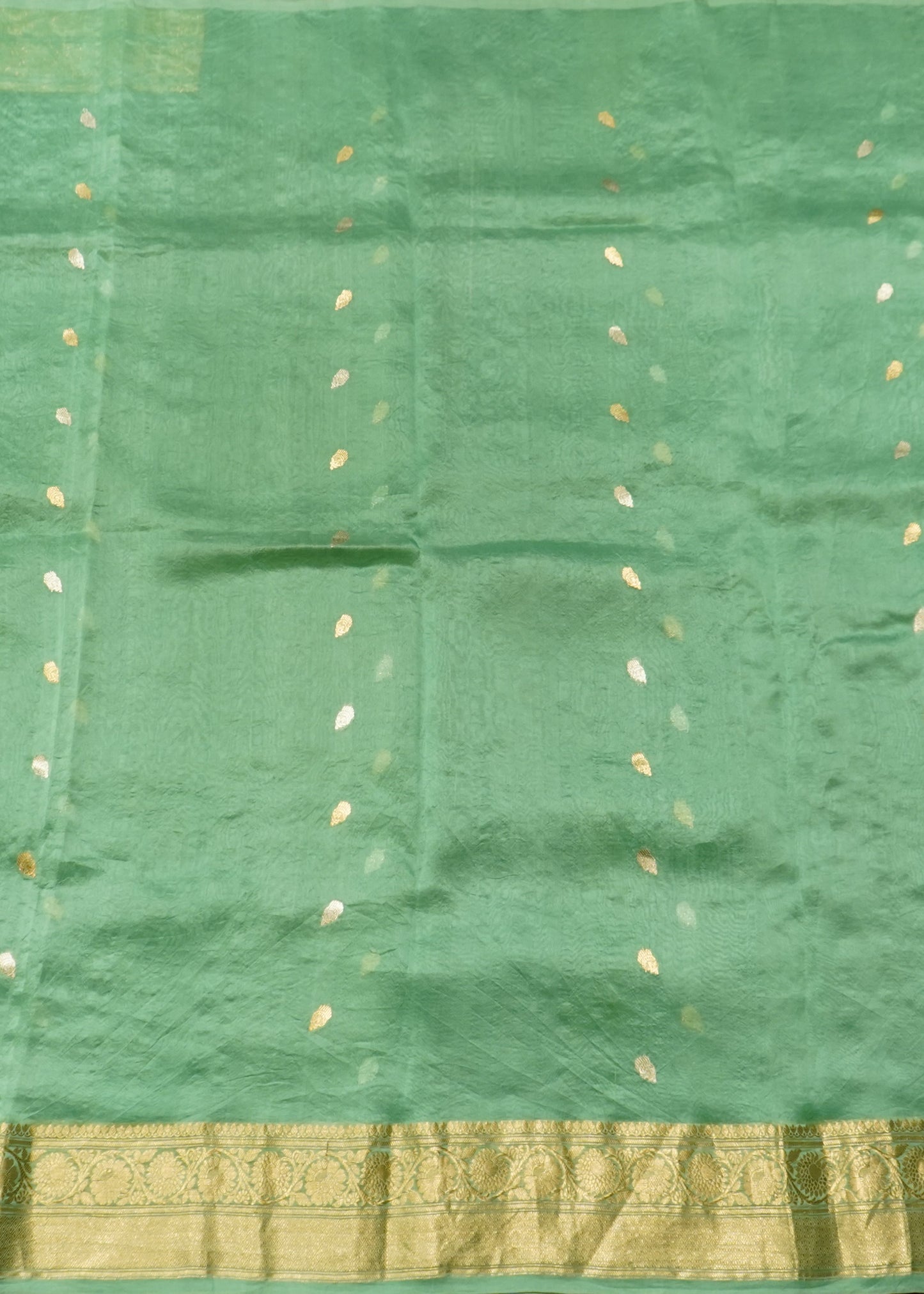 Light Green Kora Banaras Allover Buti Pure Silk Handloom Saree