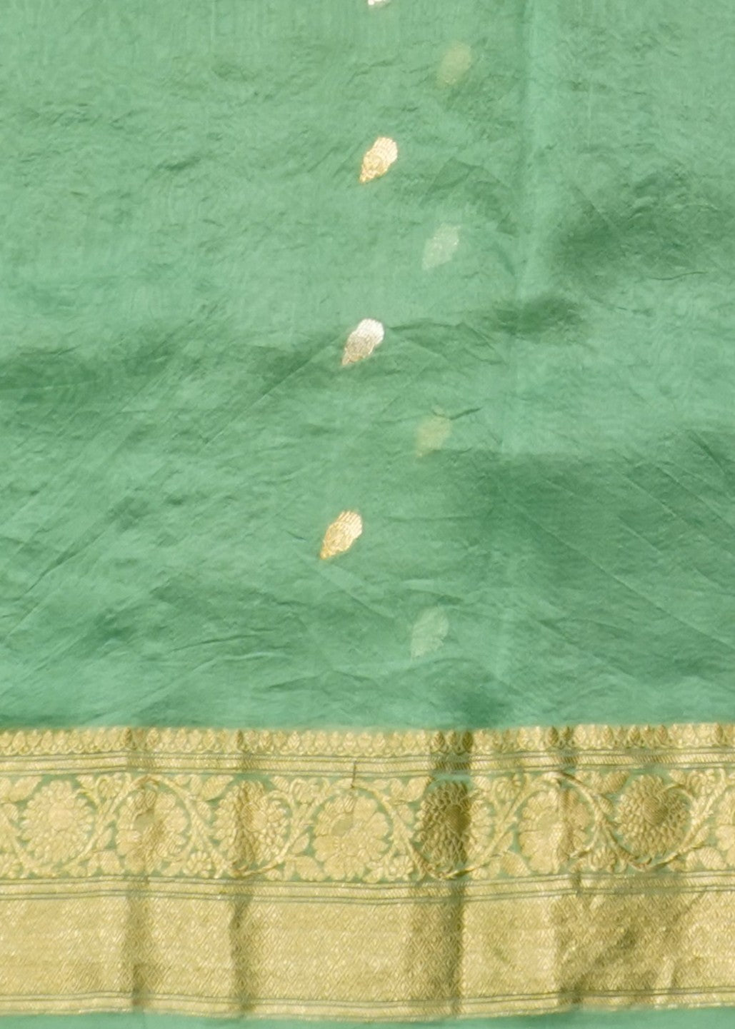 Light Green Kora Banaras Allover Buti Pure Silk Handloom Saree