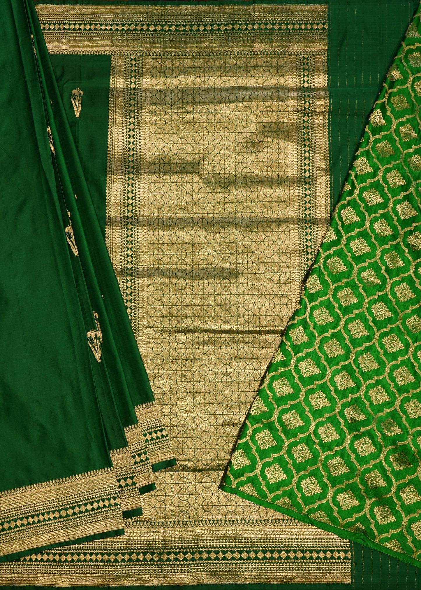 Dark Green Banaras Mushru Silk Pure Handloom Saree