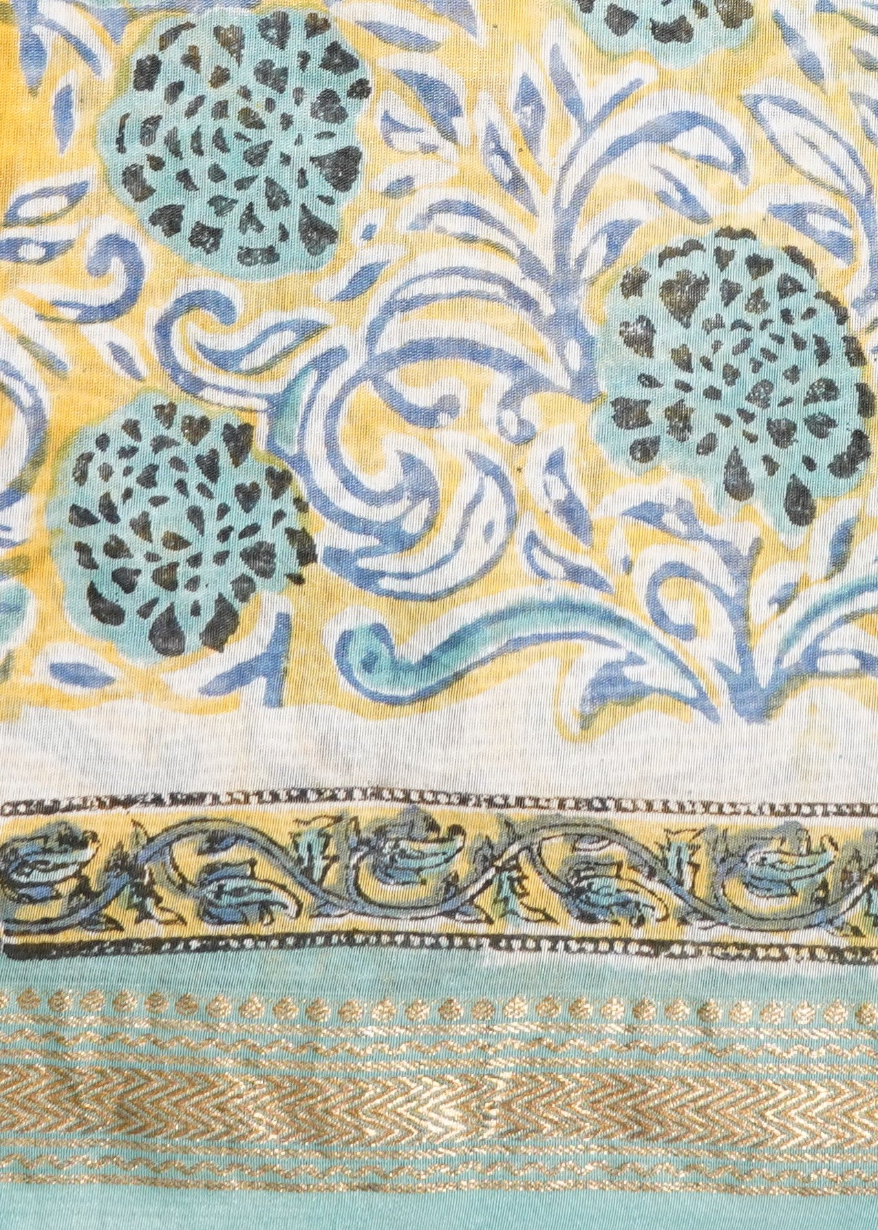 Green Yellow Maheshwari Sanganeri Pure Cotton silk Handloom Saree