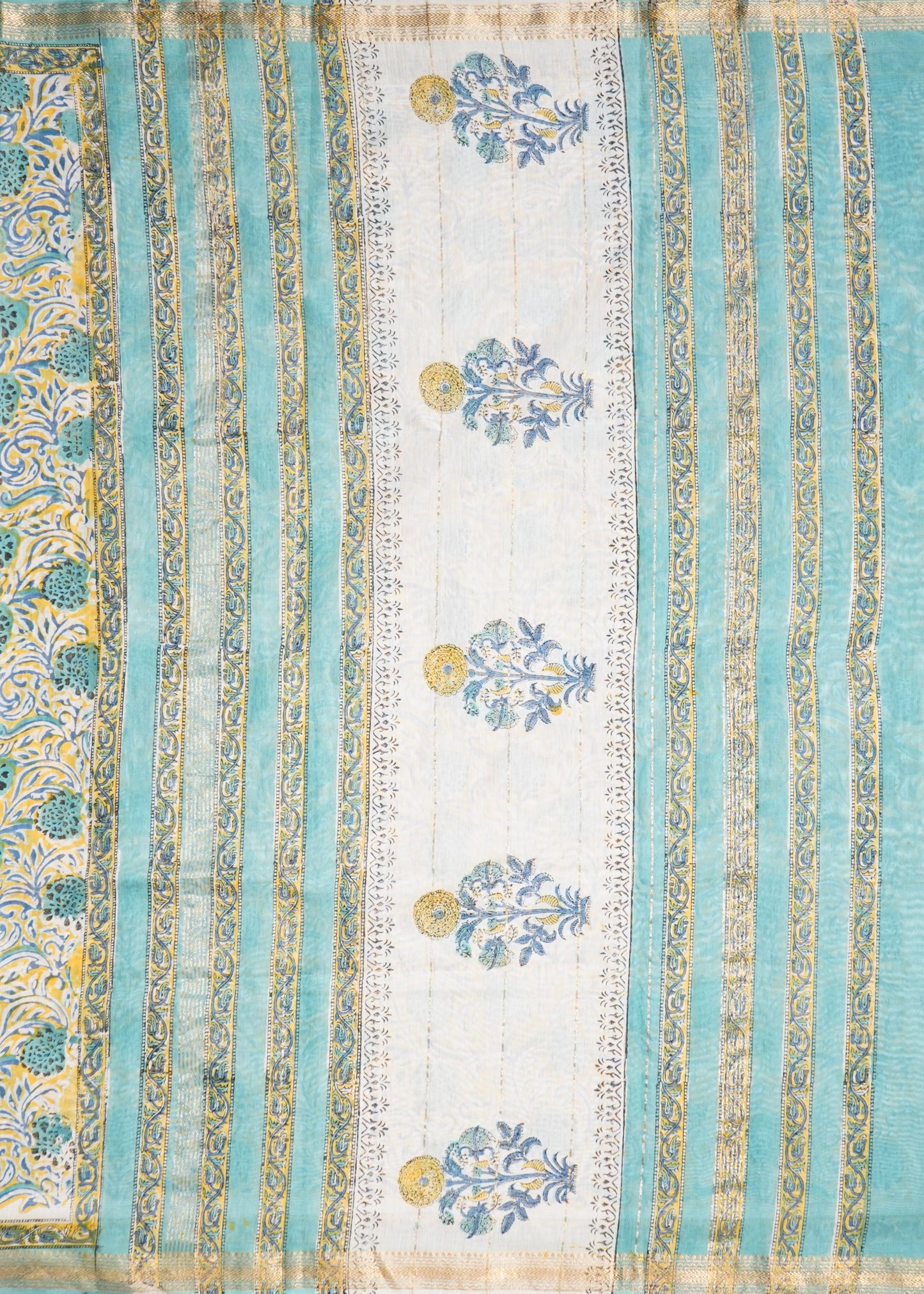 Green Yellow Maheshwari Sanganeri Pure Cotton silk Handloom Saree