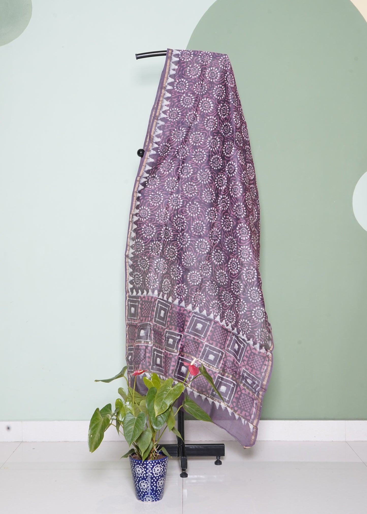 Wine Chanderi Pure Cotton Silk Handloom Duppata