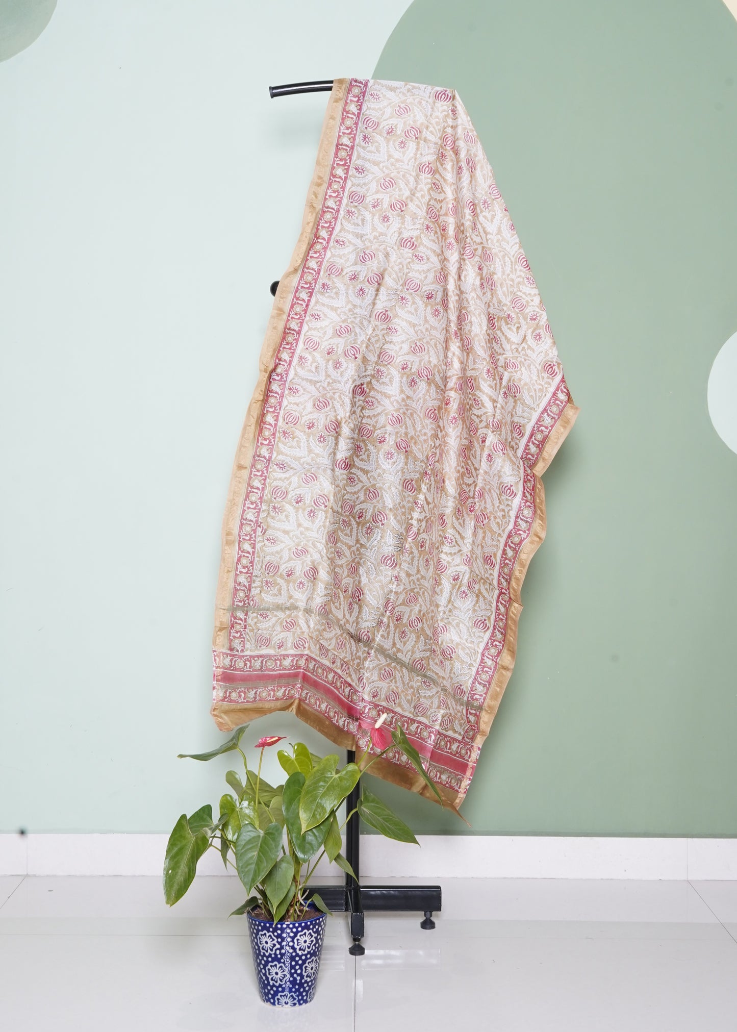 Cream Chanderi Pure Cotton Silk Handloom Duppata