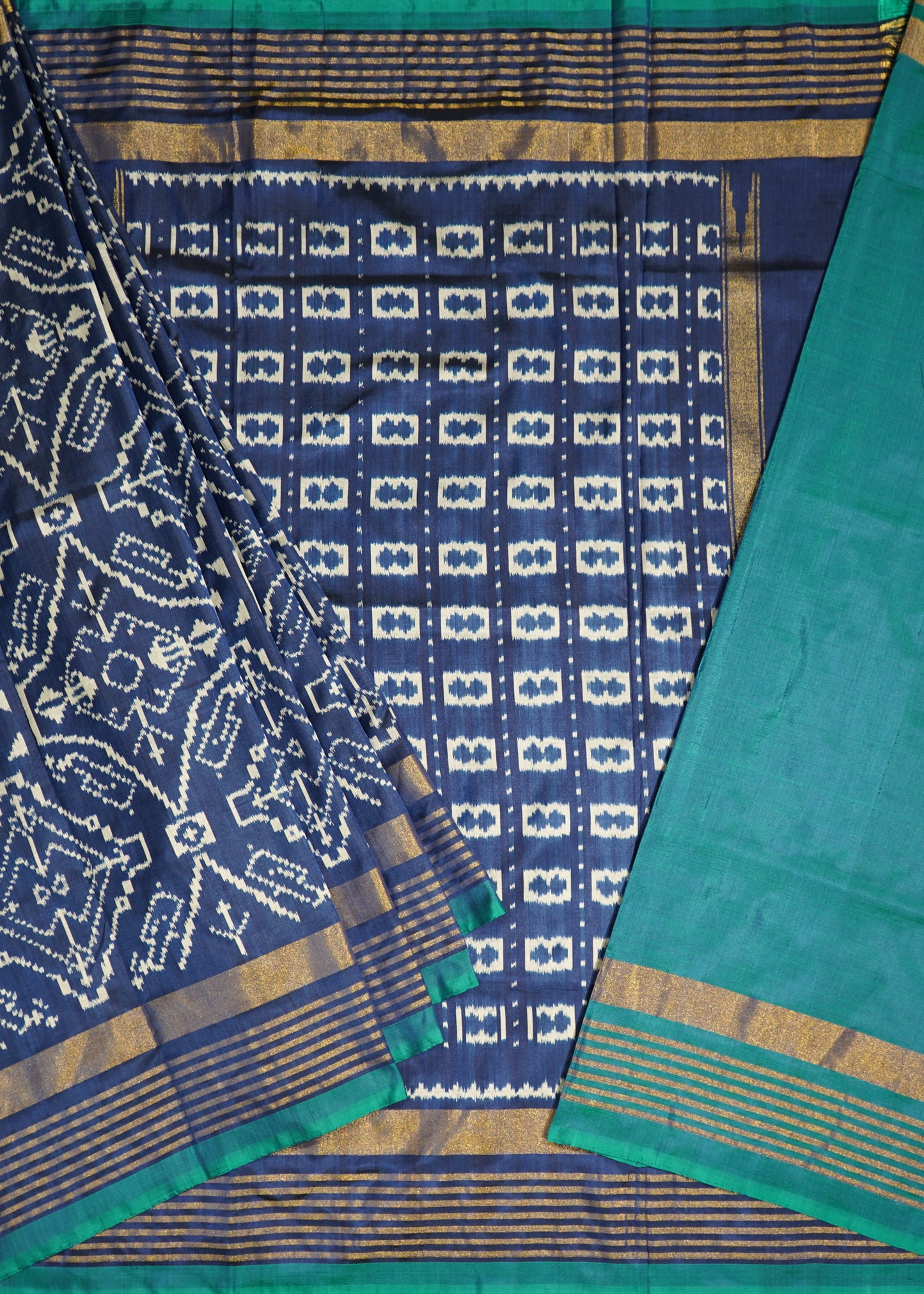 Blue Ikkat Pochampally Zari Buti Pure Silk Handloom Saree