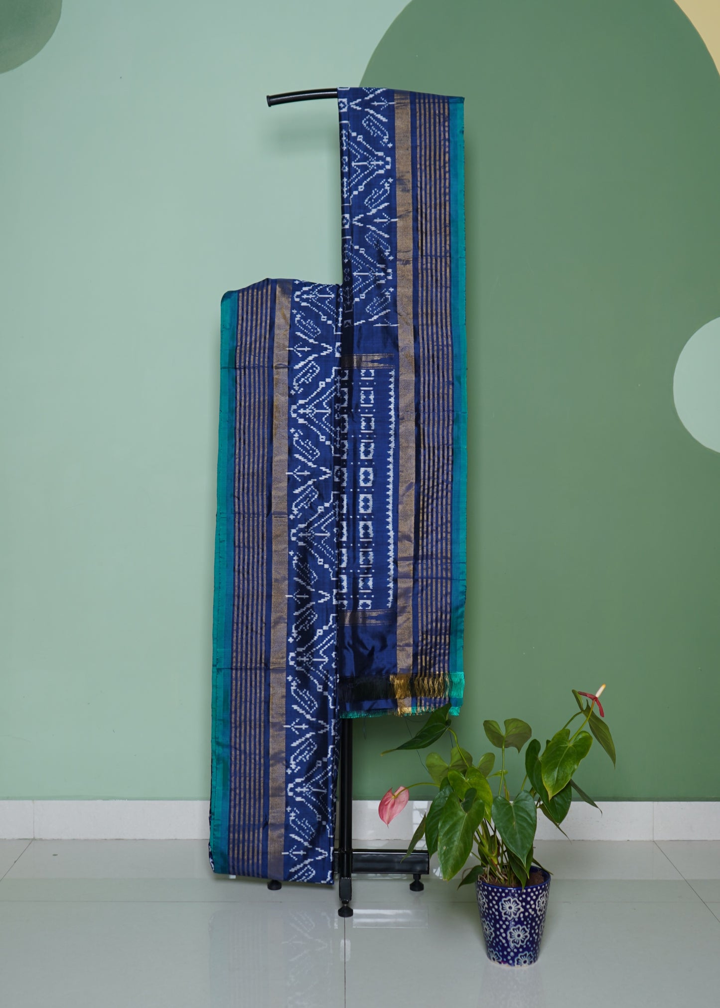 Blue Ikkat Pochampally Zari Buti Pure Silk Handloom Saree
