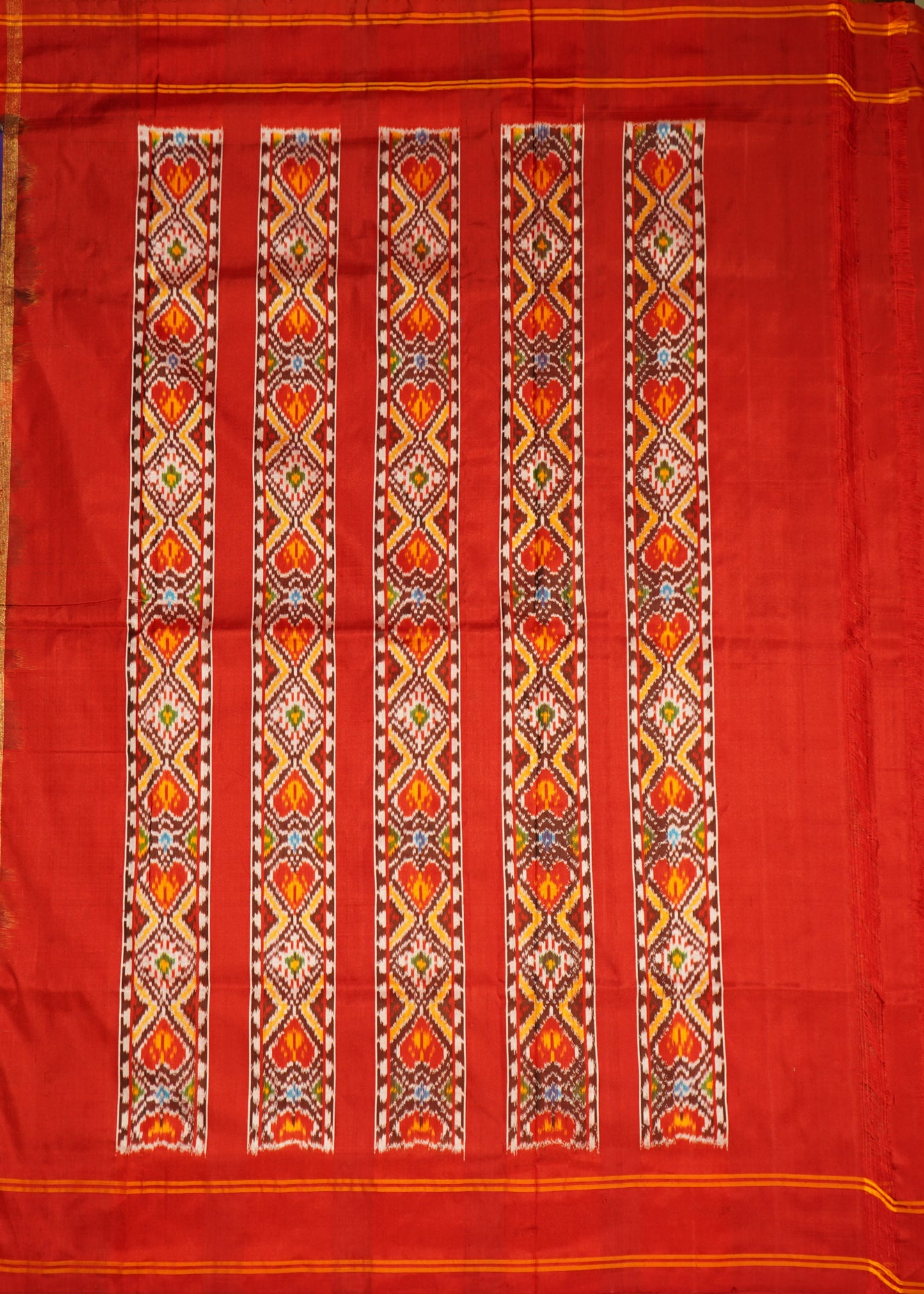Red & Blue Ikkat Pochampally Zari Buti Pure Silk Handloom Saree