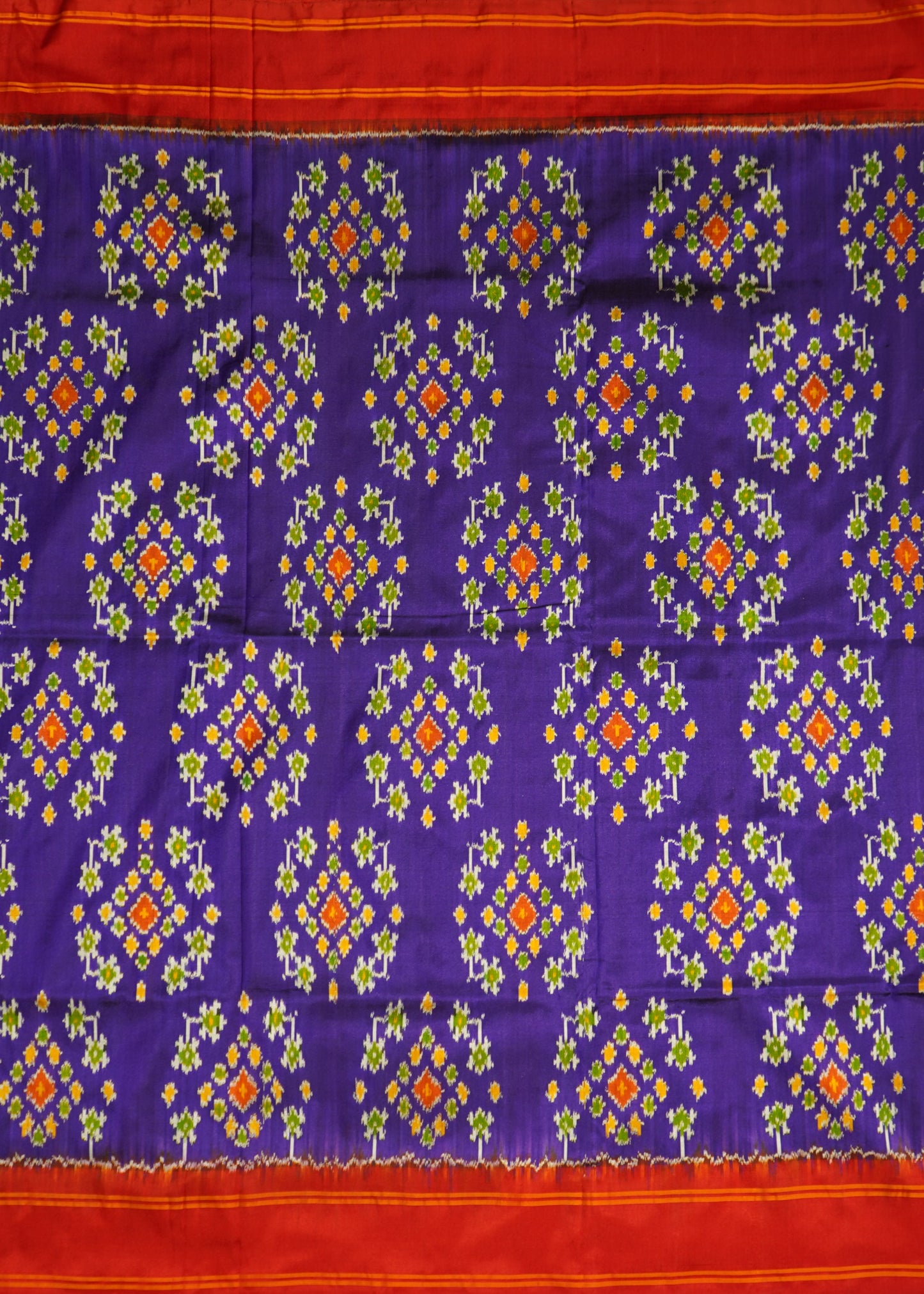 Red & Blue Ikkat Pochampally Zari Buti Pure Silk Handloom Saree