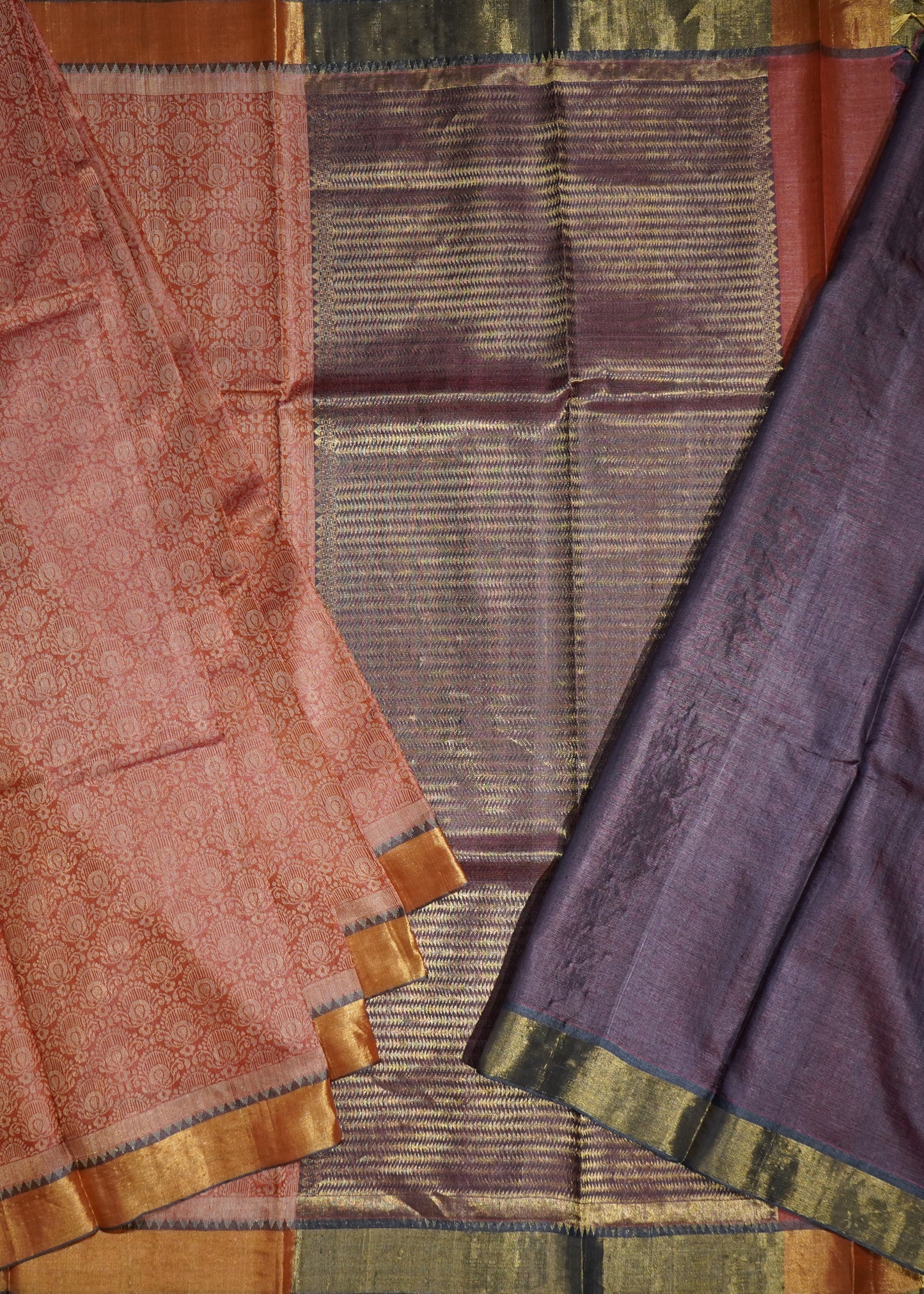 Apricot Kosa Tussar Pure Silk Handloom Saree