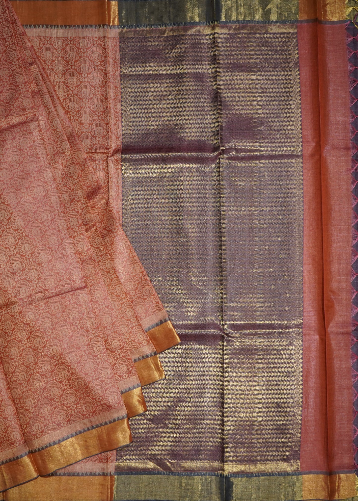 Apricot Kosa Tussar Pure Silk Handloom Saree