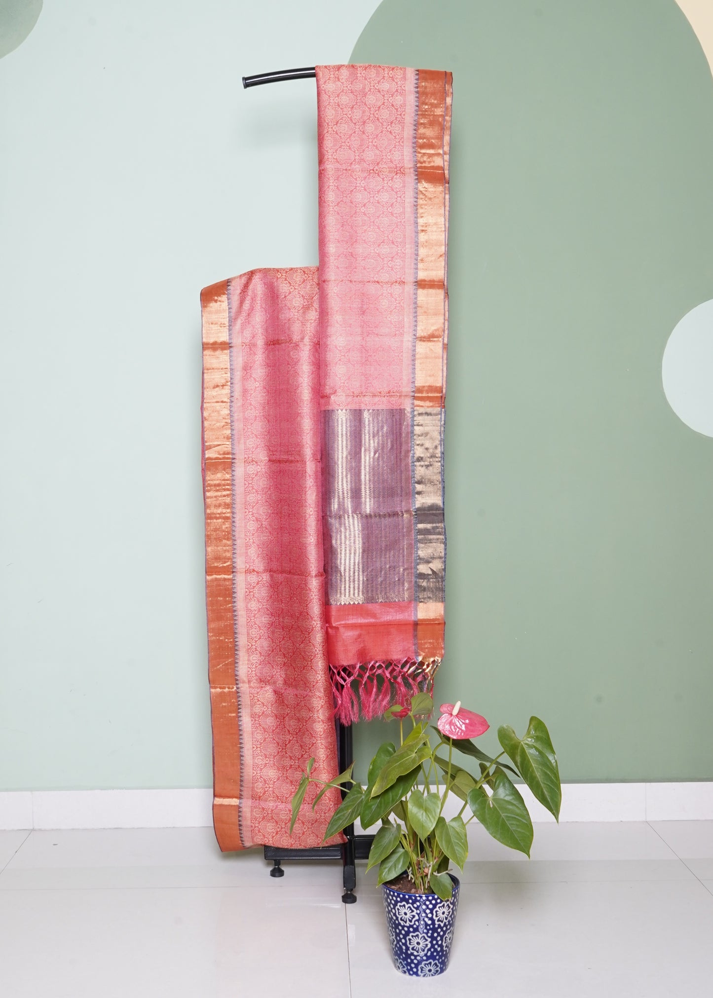 Apricot Kosa Tussar Pure Silk Handloom Saree