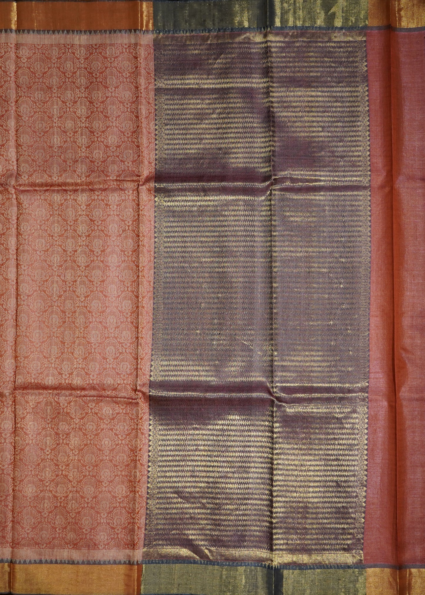 Apricot Kosa Tussar Pure Silk Handloom Saree
