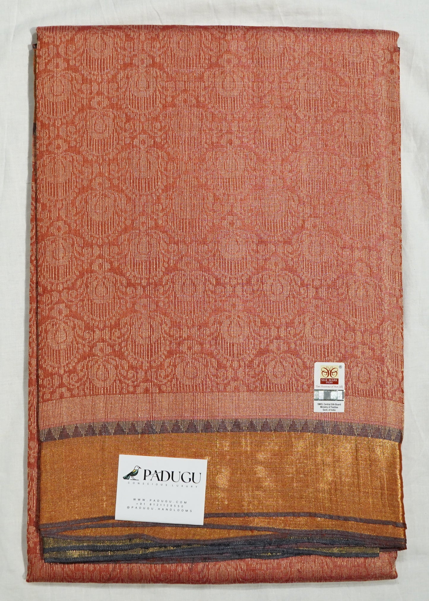 Apricot Kosa Tussar Pure Silk Handloom Saree