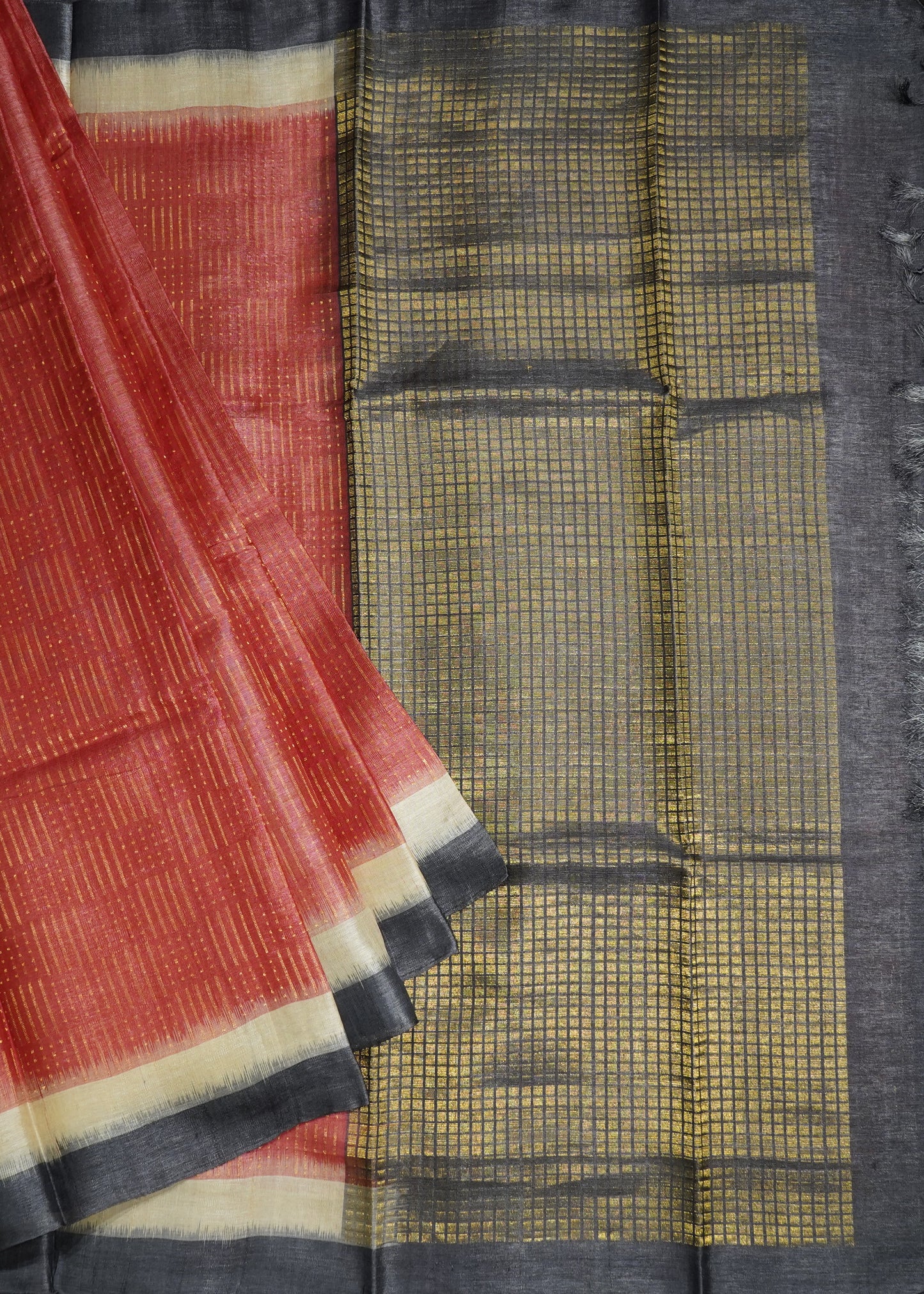 Apricot Kosa Tussar Pure Silk Handloom Saree