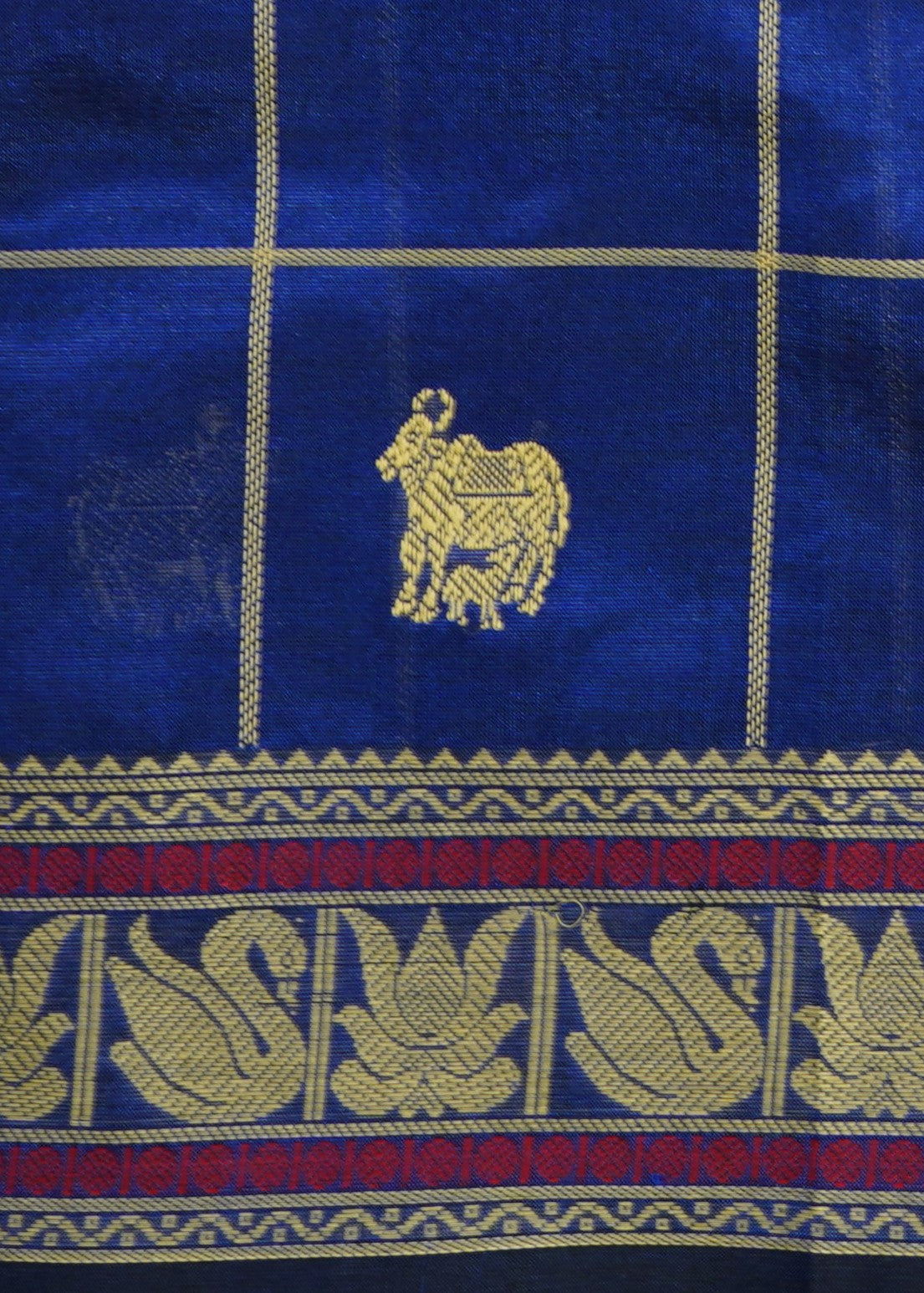 Blue Kanchi Lotus Thread Buti Pure Cotton Handloom Saree