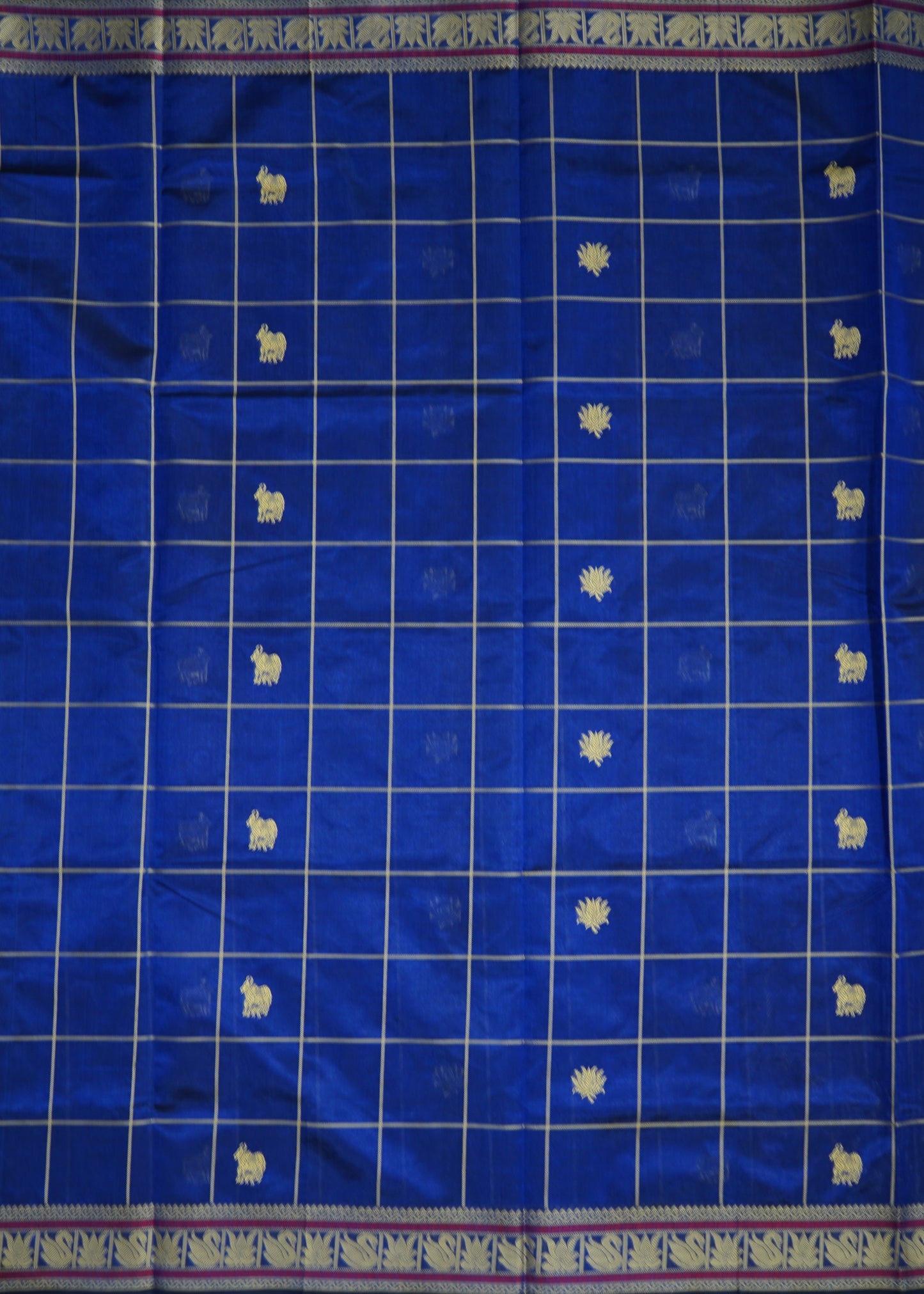 Blue Kanchi Lotus Thread Buti Pure Cotton Handloom Saree