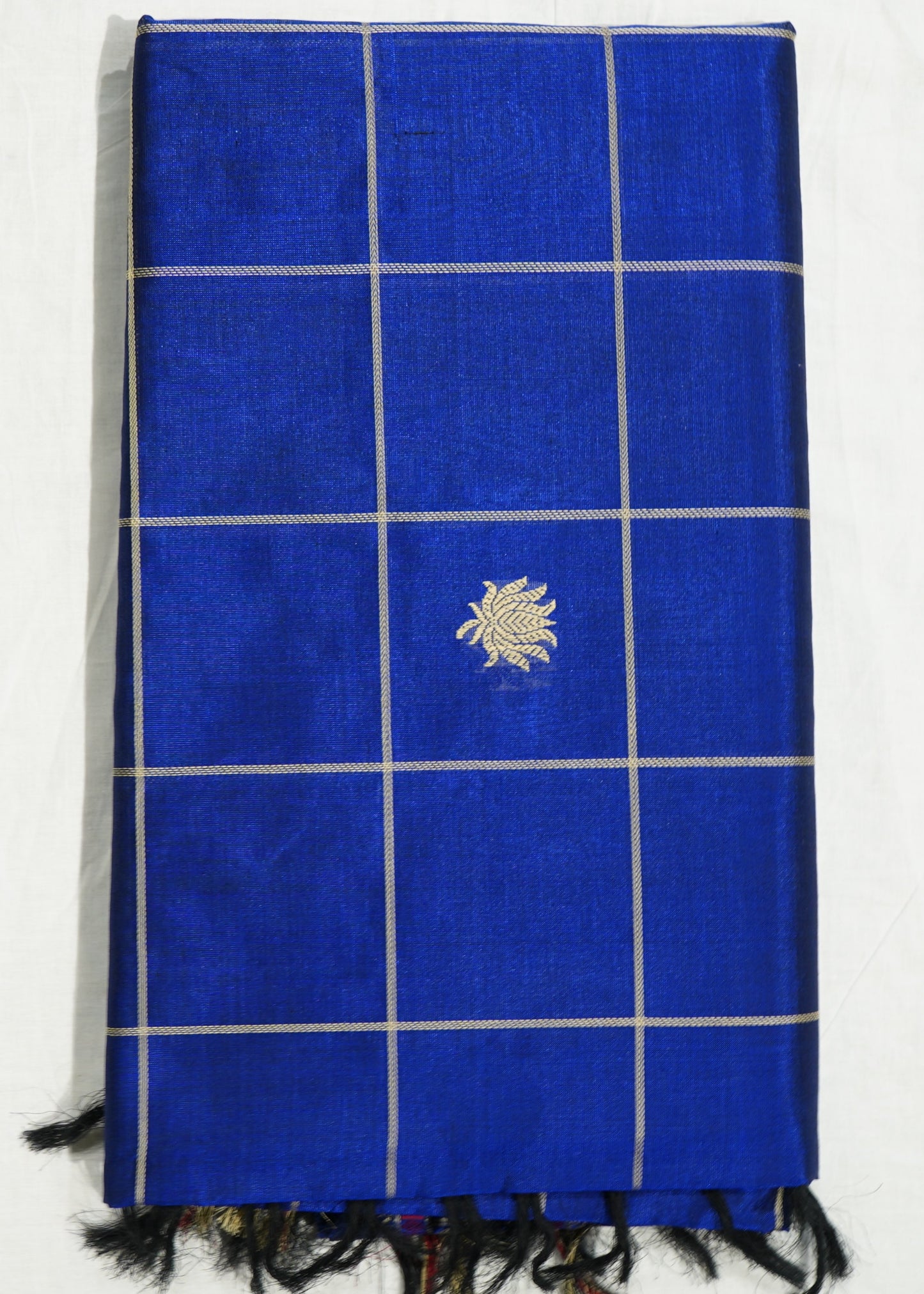 Blue Kanchi Lotus Thread Buti Pure Cotton Handloom Saree