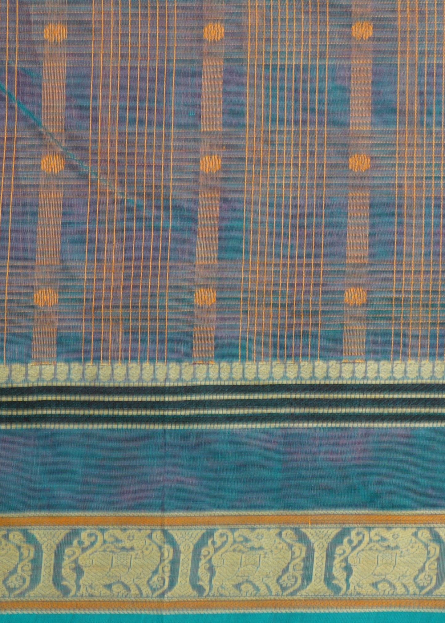 Sea Blue Kanchi Thread Checks Buti Pure Silk Handloom Saree