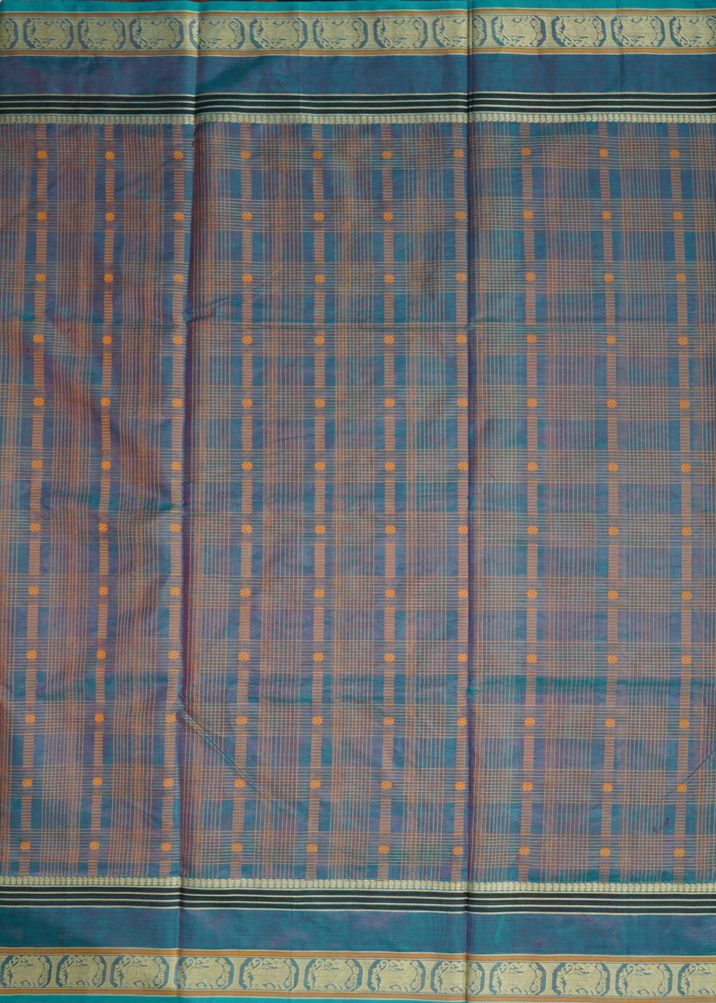 Sea Blue Kanchi Thread Checks Buti Pure Silk Handloom Saree