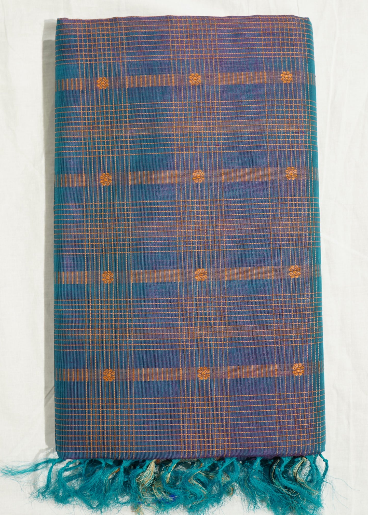 Sea Blue Kanchi Thread Checks Buti Pure Silk Handloom Saree