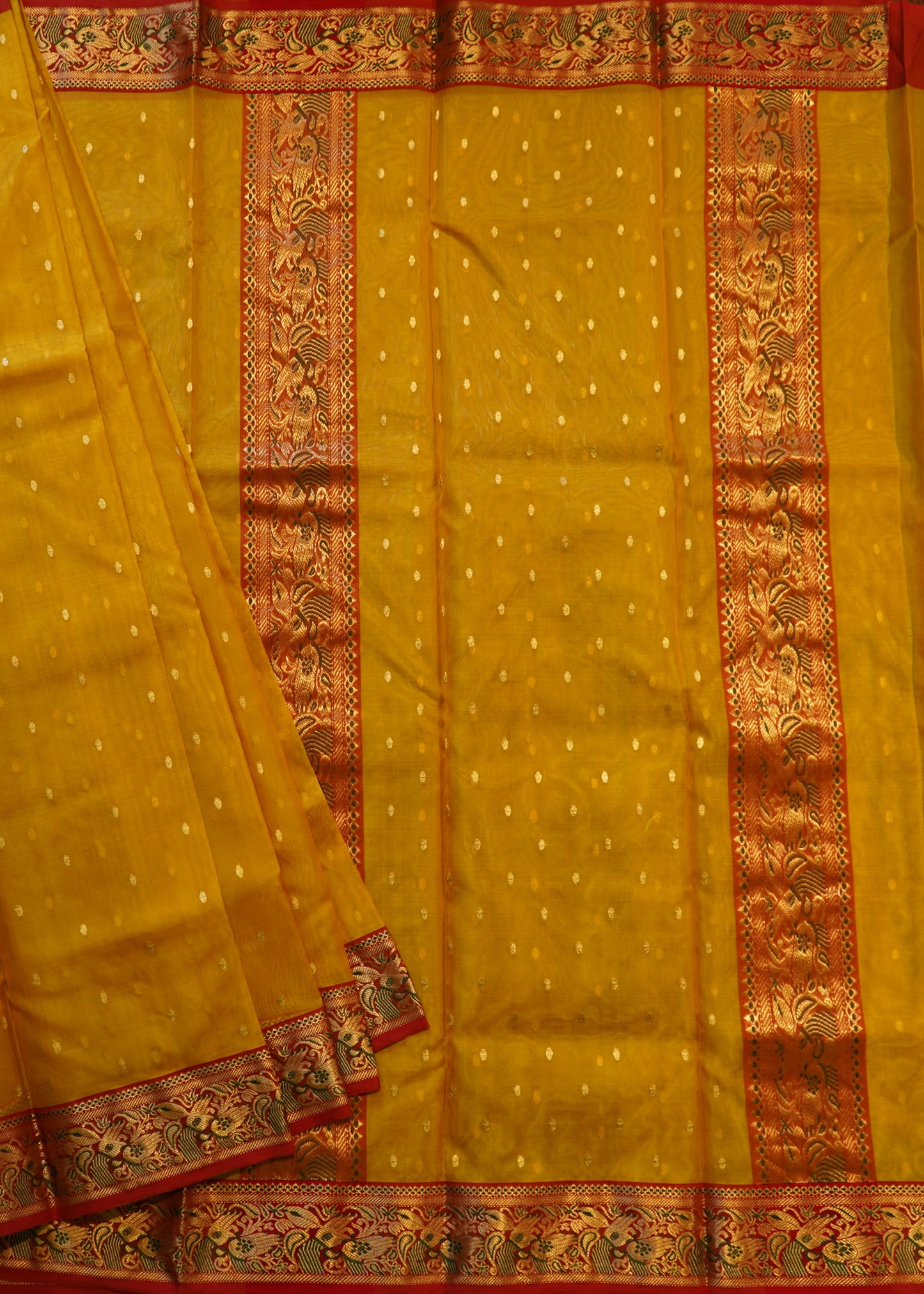 Gold Yellow Chanderi Organza Pure Silk Handloom Saree
