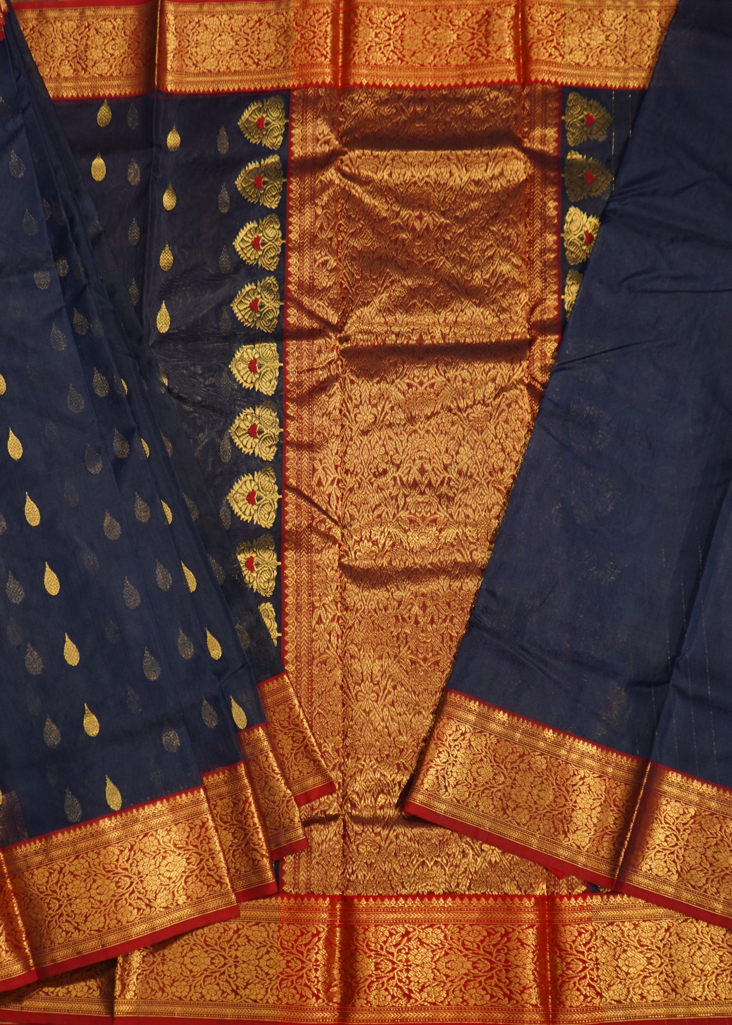 Orange Chanderi Zari buti Organza Pure Silk Handloom Saree