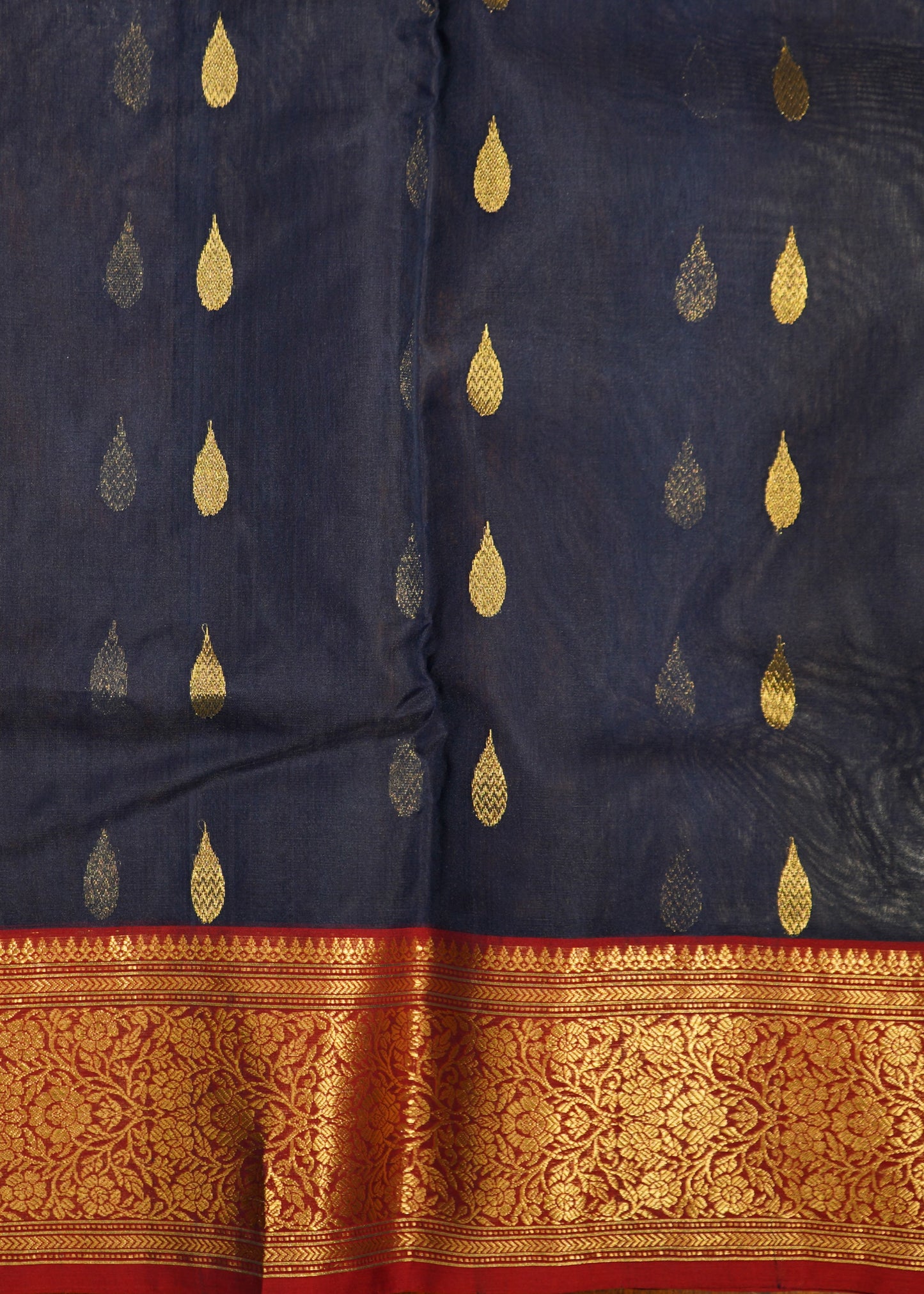 Orange Chanderi Zari buti Organza Pure Silk Handloom Saree