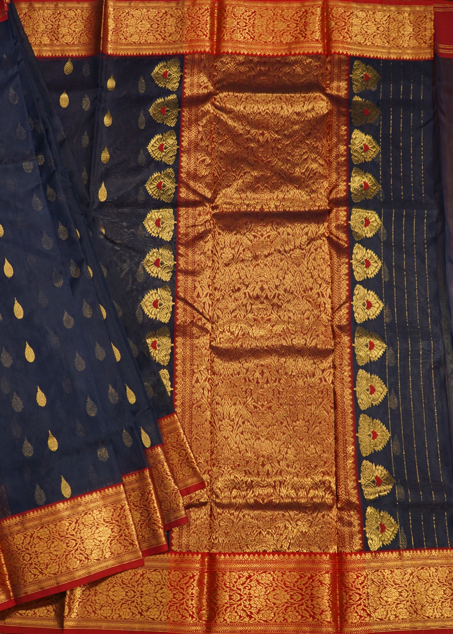 Orange Chanderi Zari buti Organza Pure Silk Handloom Saree