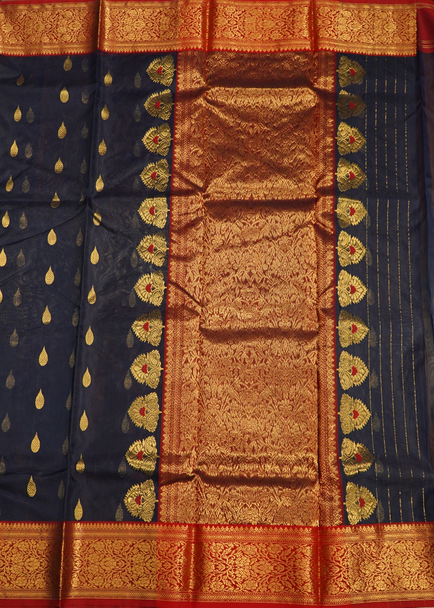 Orange Chanderi Zari buti Organza Pure Silk Handloom Saree