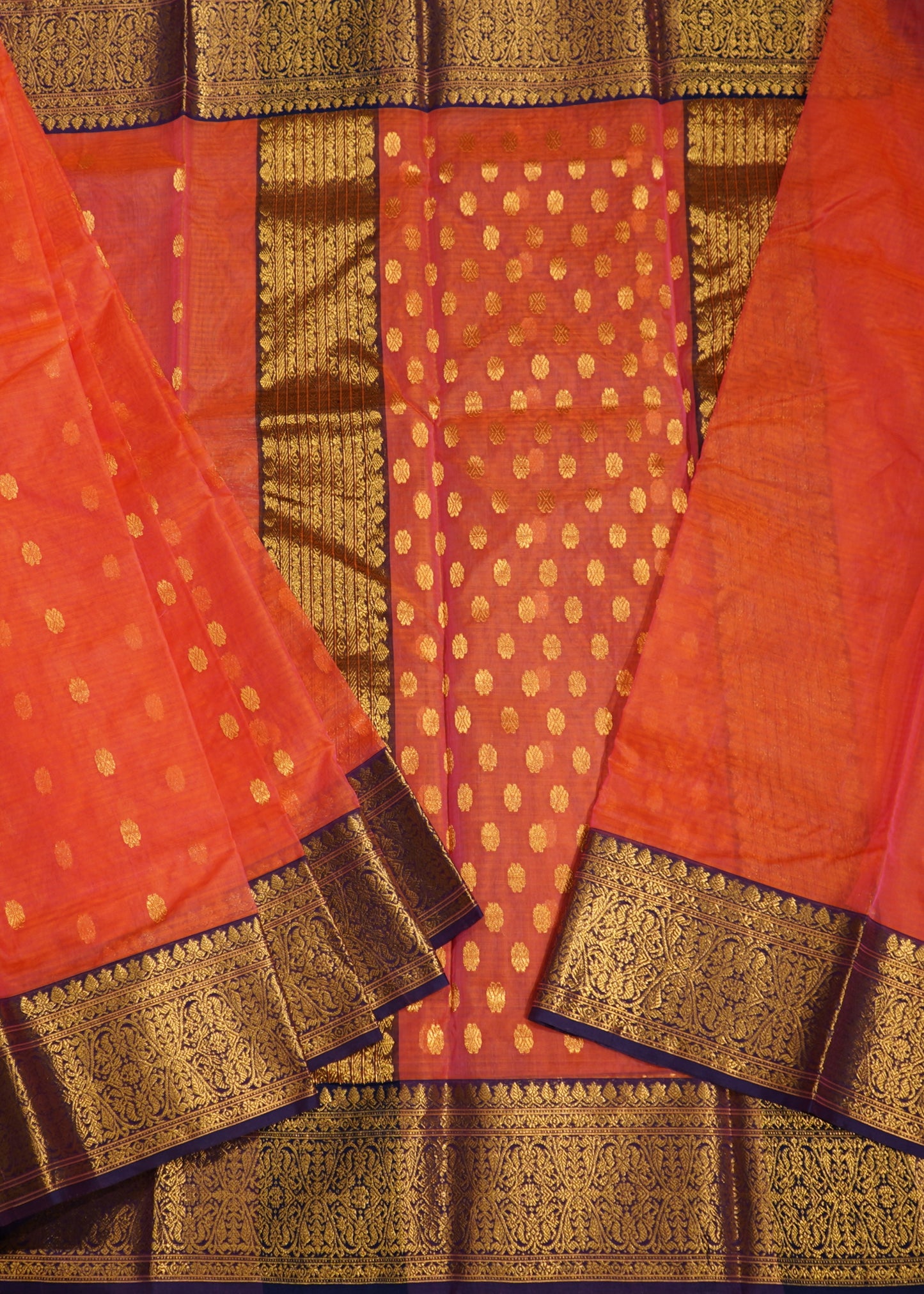 Apricot Chanderi Zari buti Organza Pure Silk Handloom Saree