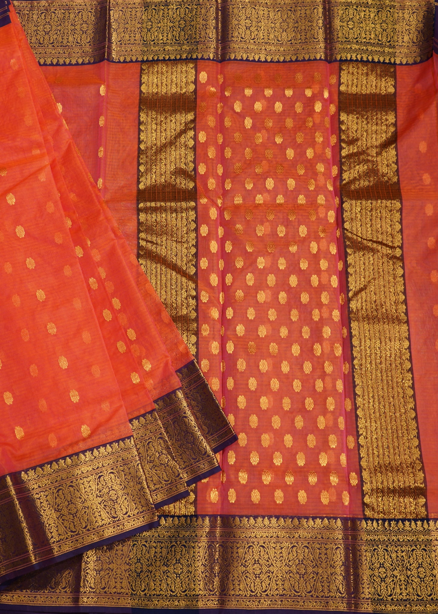 Apricot Chanderi Zari buti Organza Pure Silk Handloom Saree