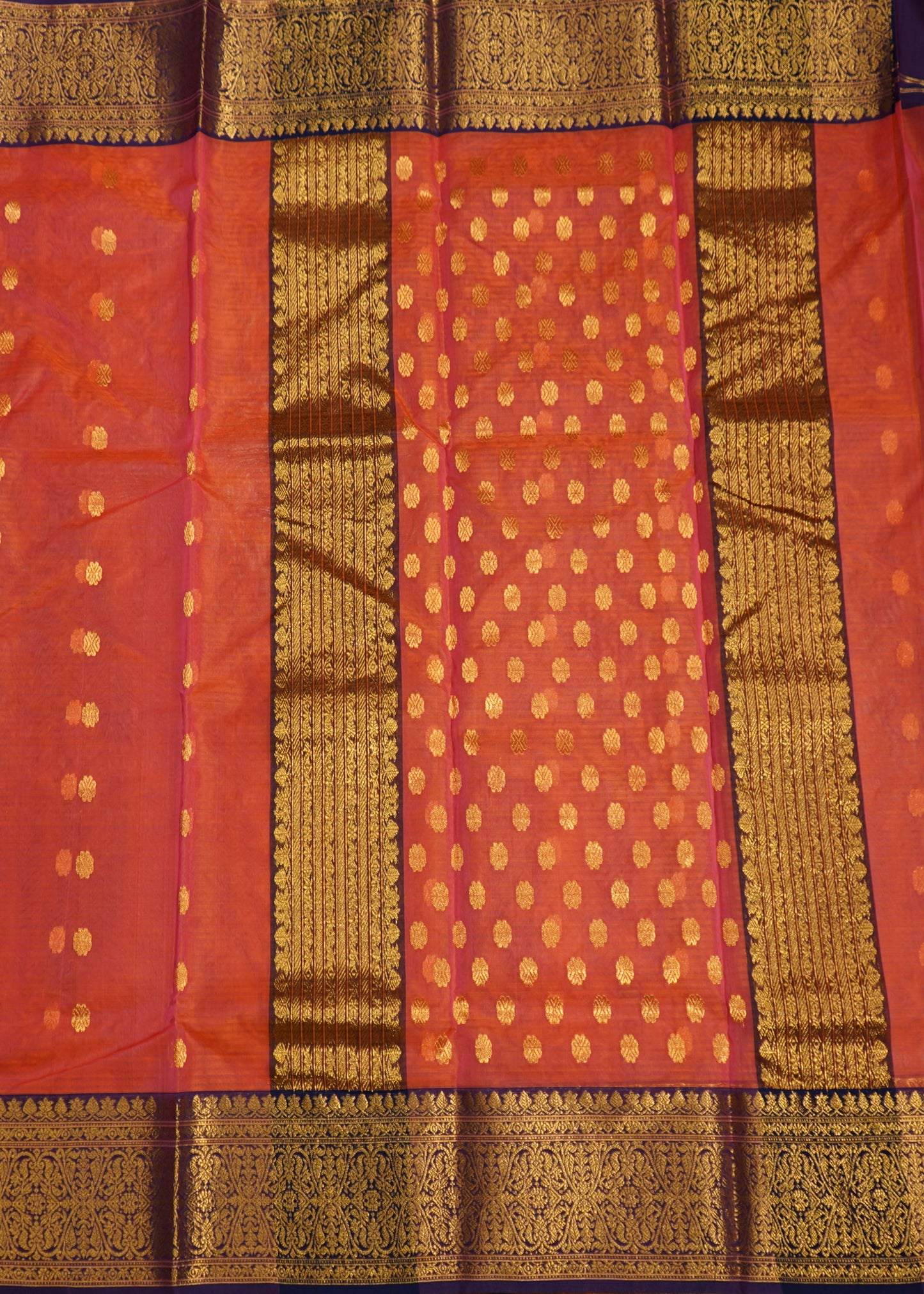 Apricot Chanderi Zari buti Organza Pure Silk Handloom Saree