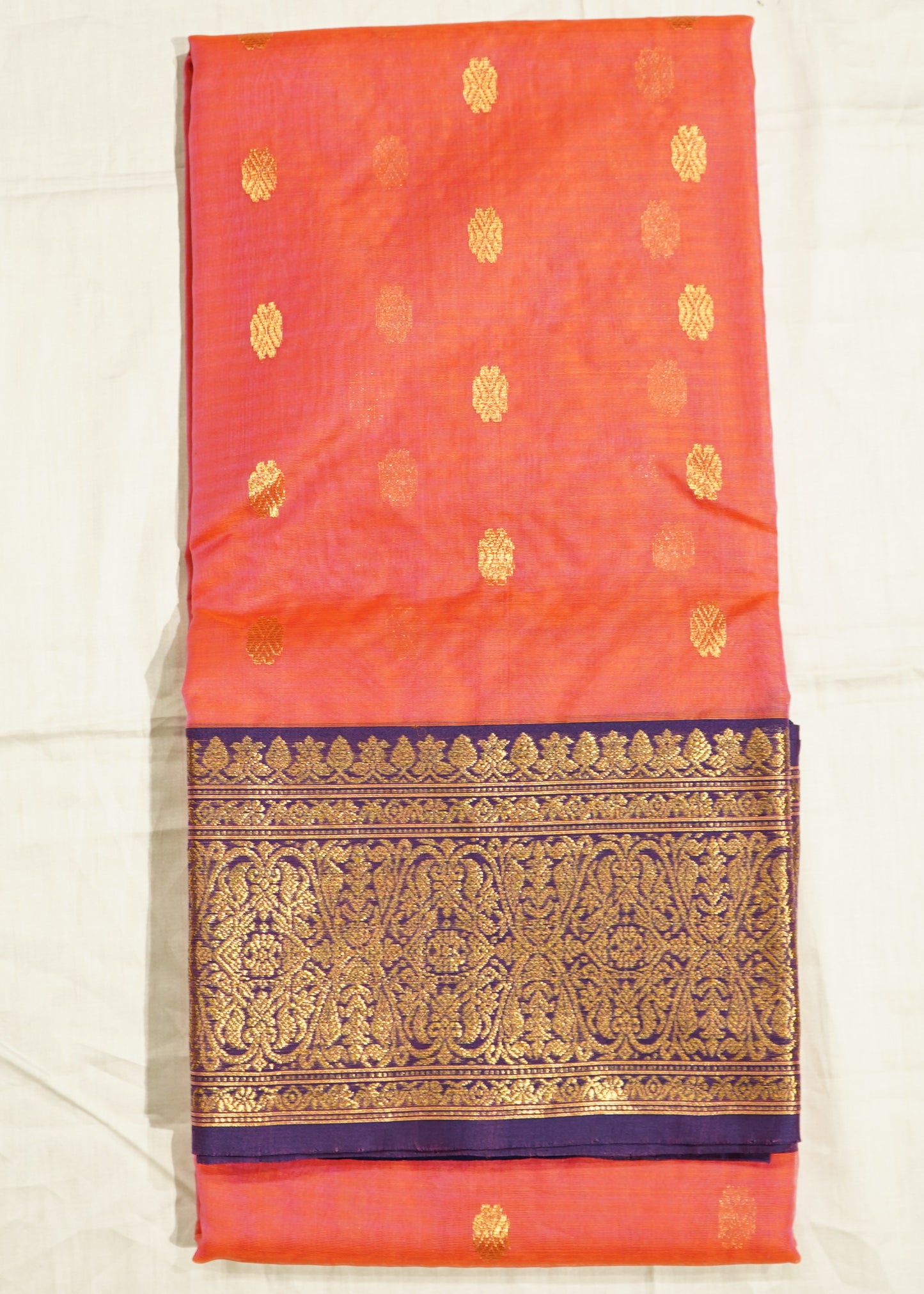 Apricot Chanderi Zari buti Organza Pure Silk Handloom Saree