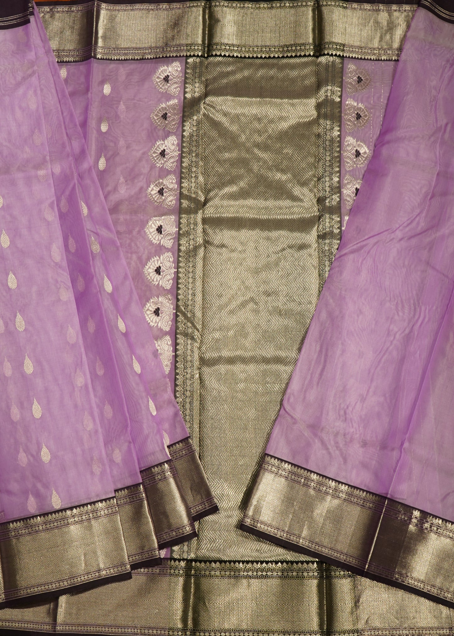 Purpule Chanderi Zari buti Organza Pure Silk Handloom Saree