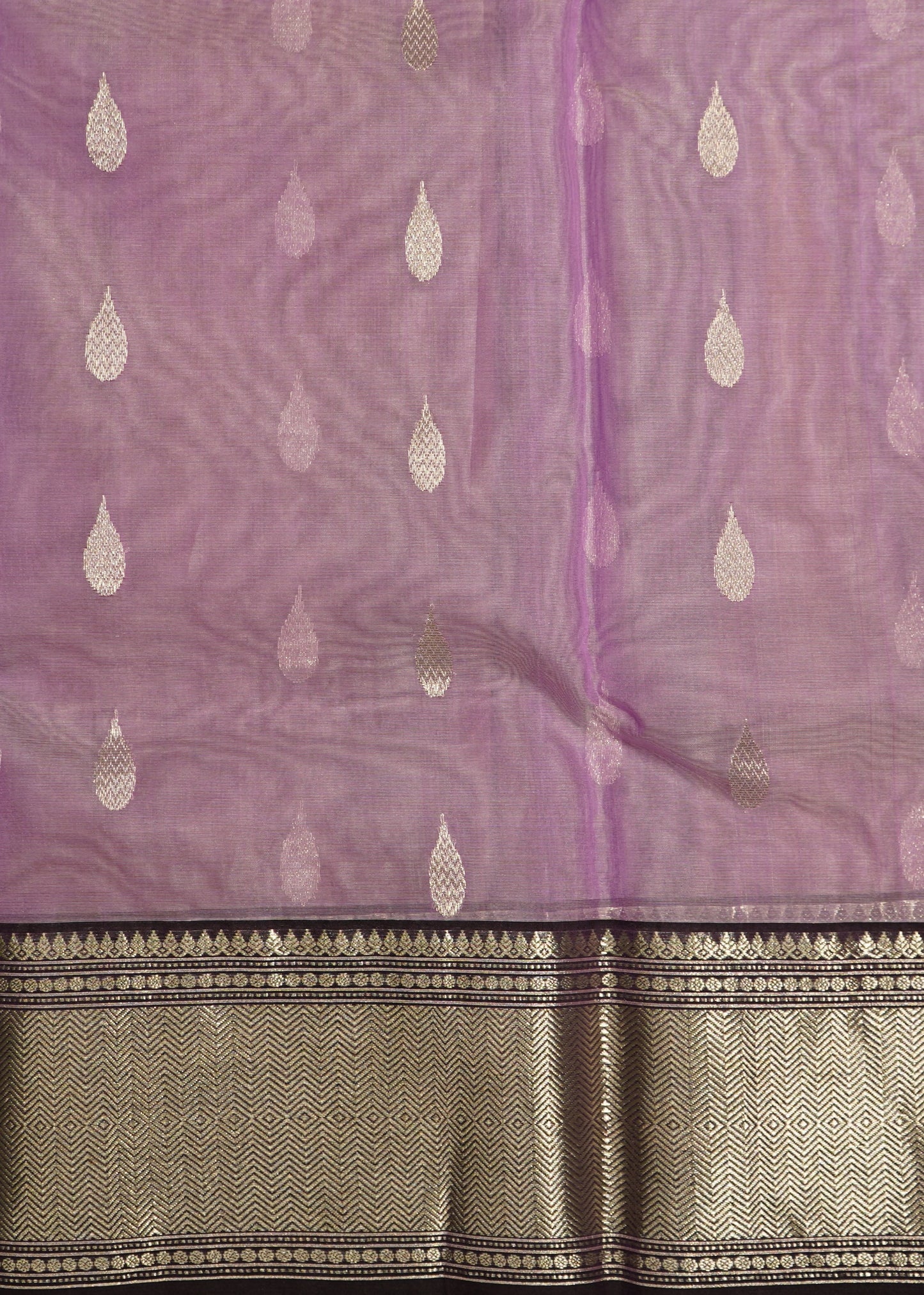 Purpule Chanderi Zari buti Organza Pure Silk Handloom Saree