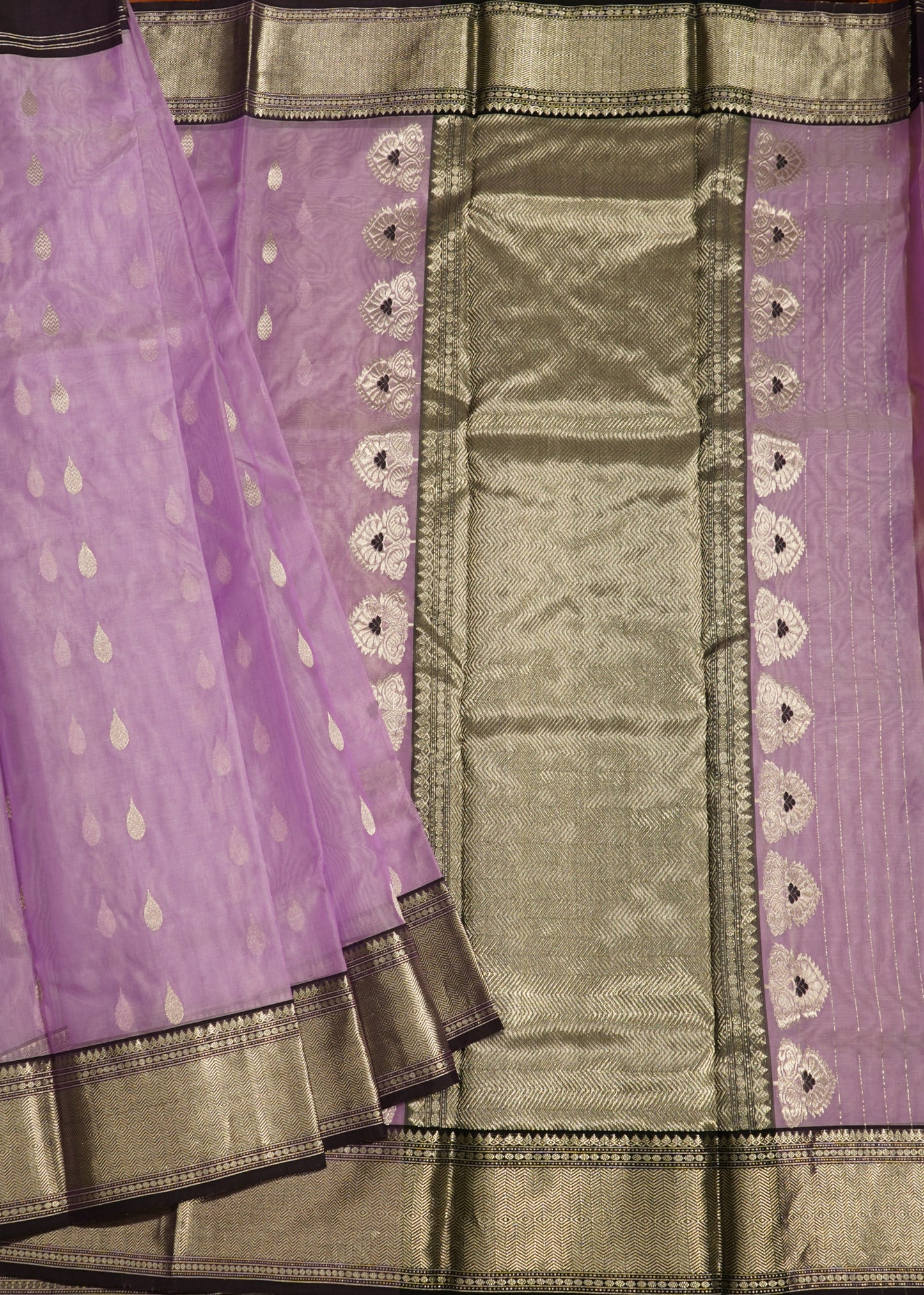 Purpule Chanderi Zari buti Organza Pure Silk Handloom Saree