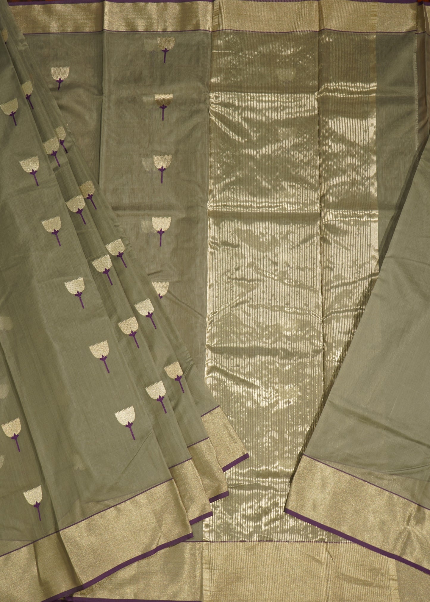 Light Gray Chanderi Zari buti Pure Silk Handloom Saree