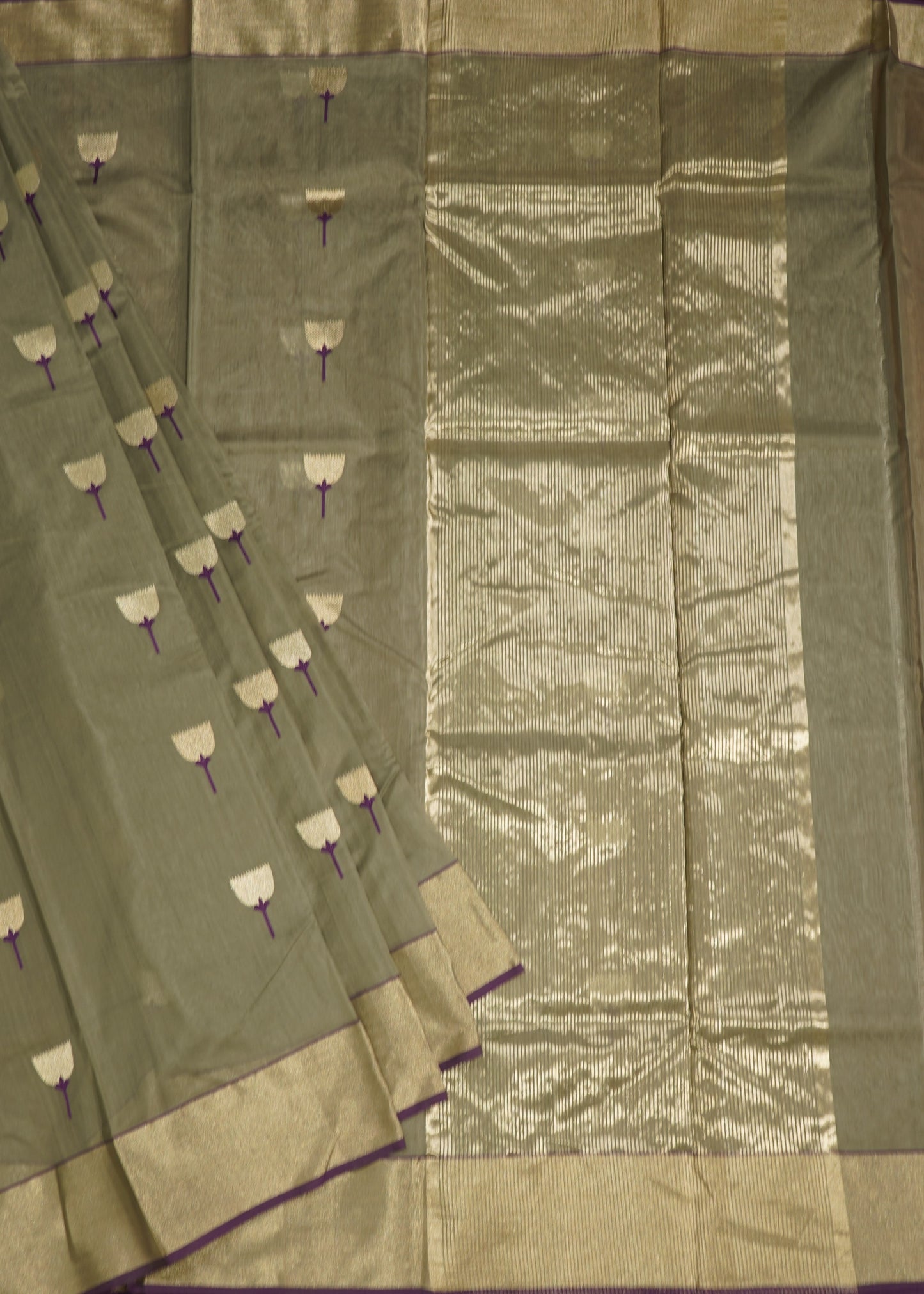 Light Gray Chanderi Zari buti Pure Silk Handloom Saree