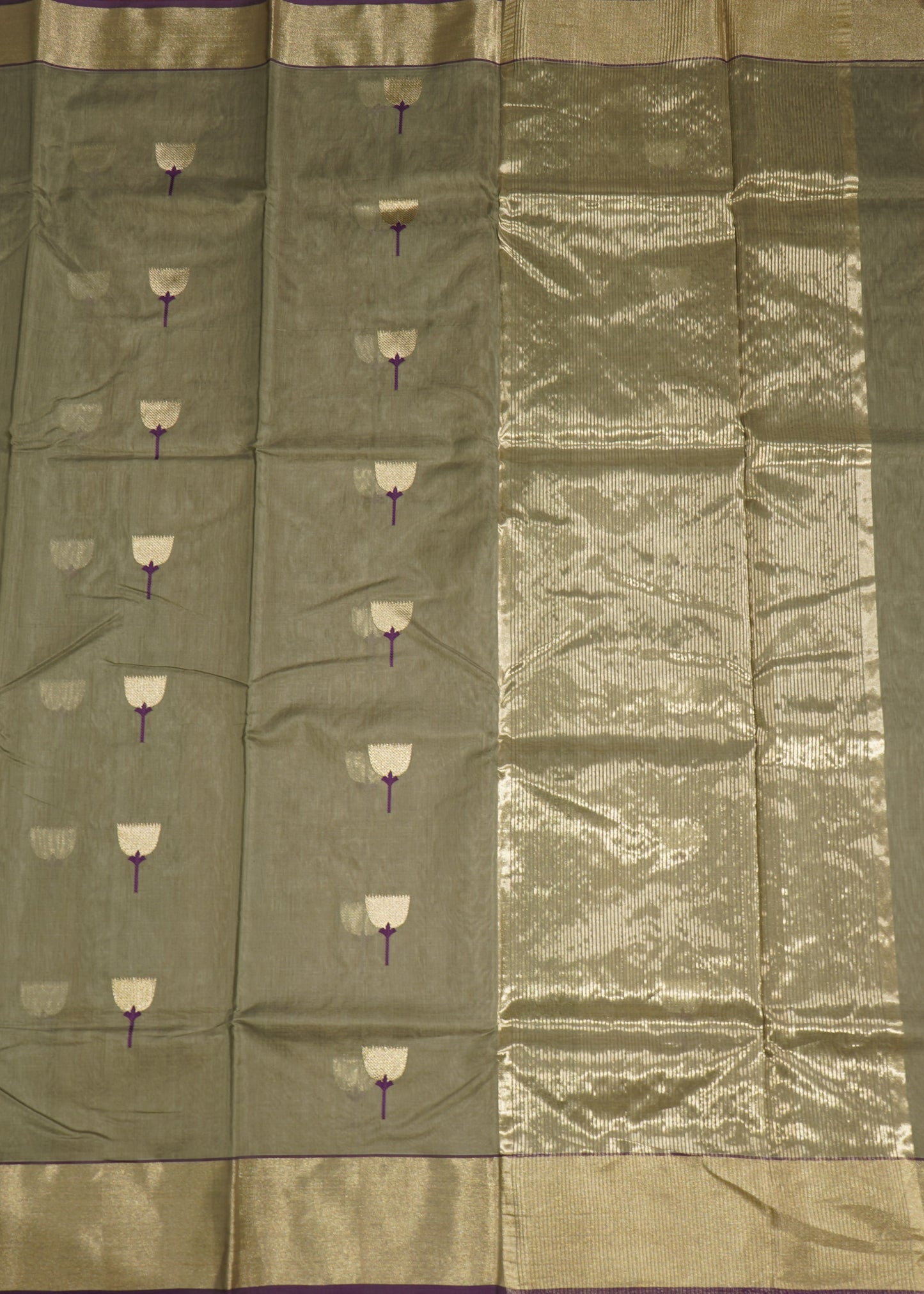Light Gray Chanderi Zari buti Pure Silk Handloom Saree
