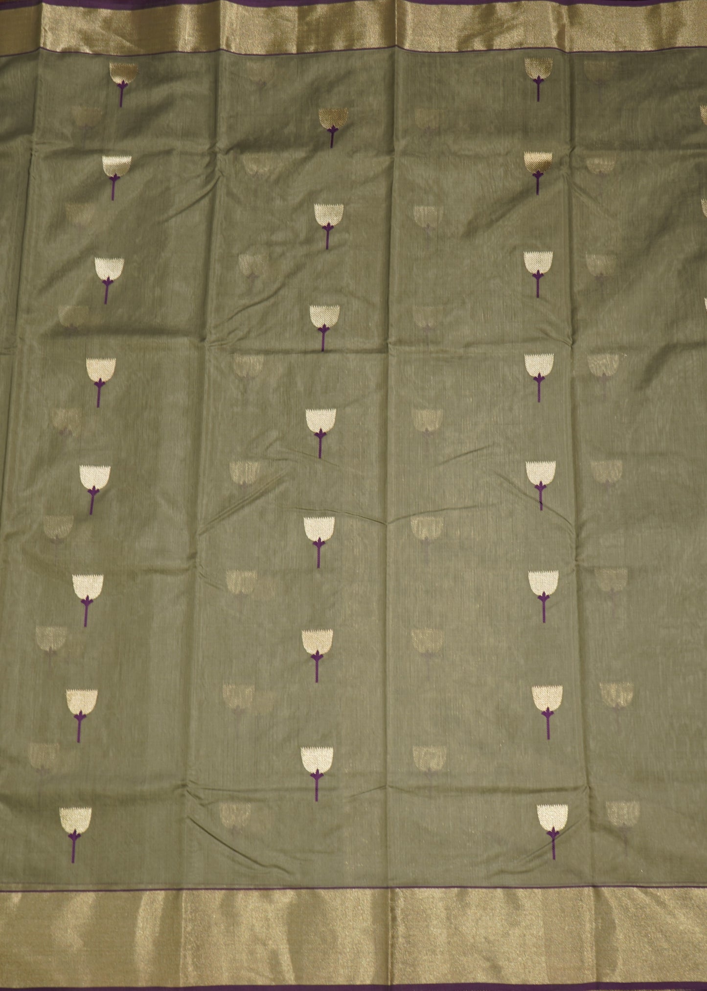 Light Gray Chanderi Zari buti Pure Silk Handloom Saree