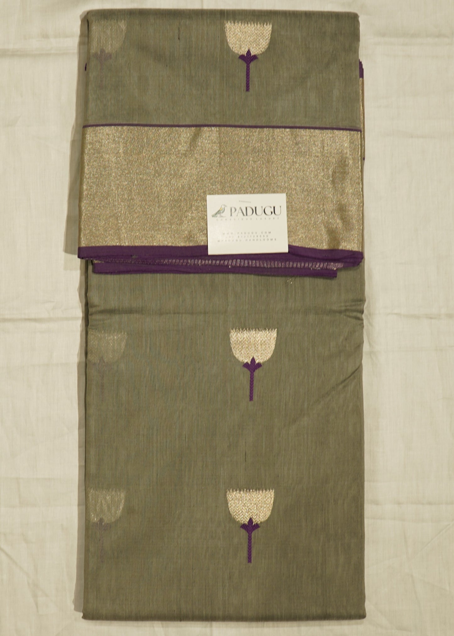 Light Gray Chanderi Zari buti Pure Silk Handloom Saree