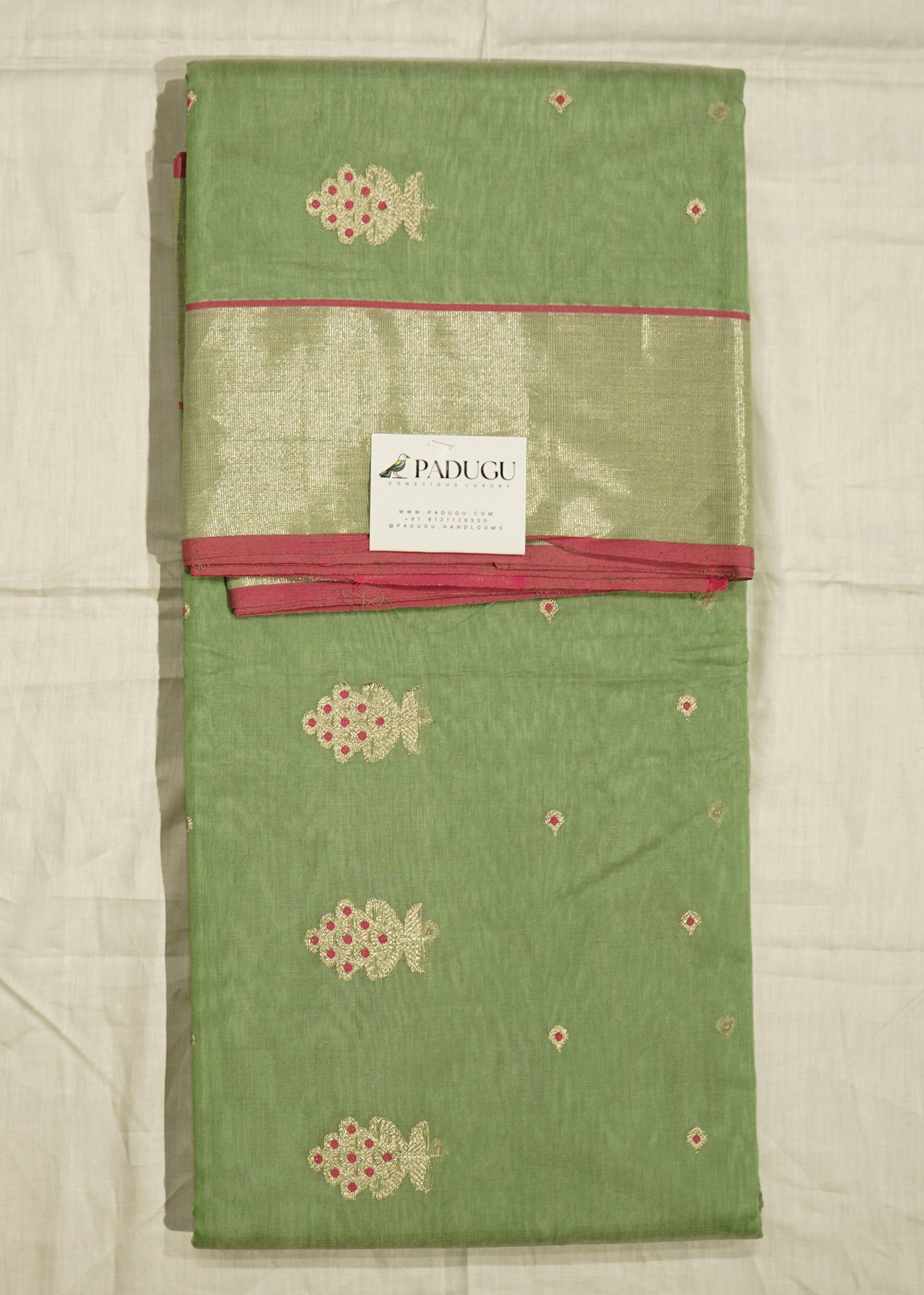 Light Green Chanderi Zari buti Pure Silk Handloom Saree