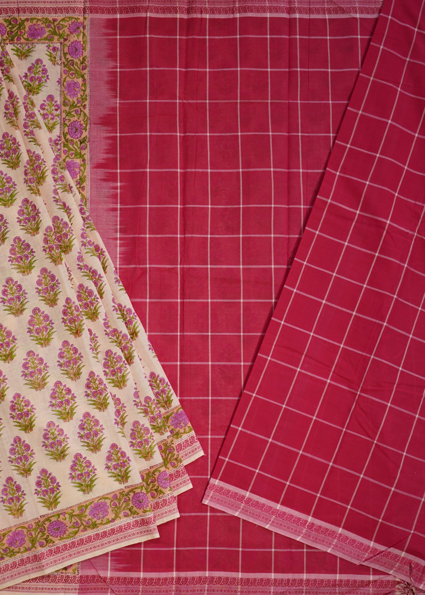 Pink Mangalagiri Jaipur Print Pure Cotton Handloom Saree